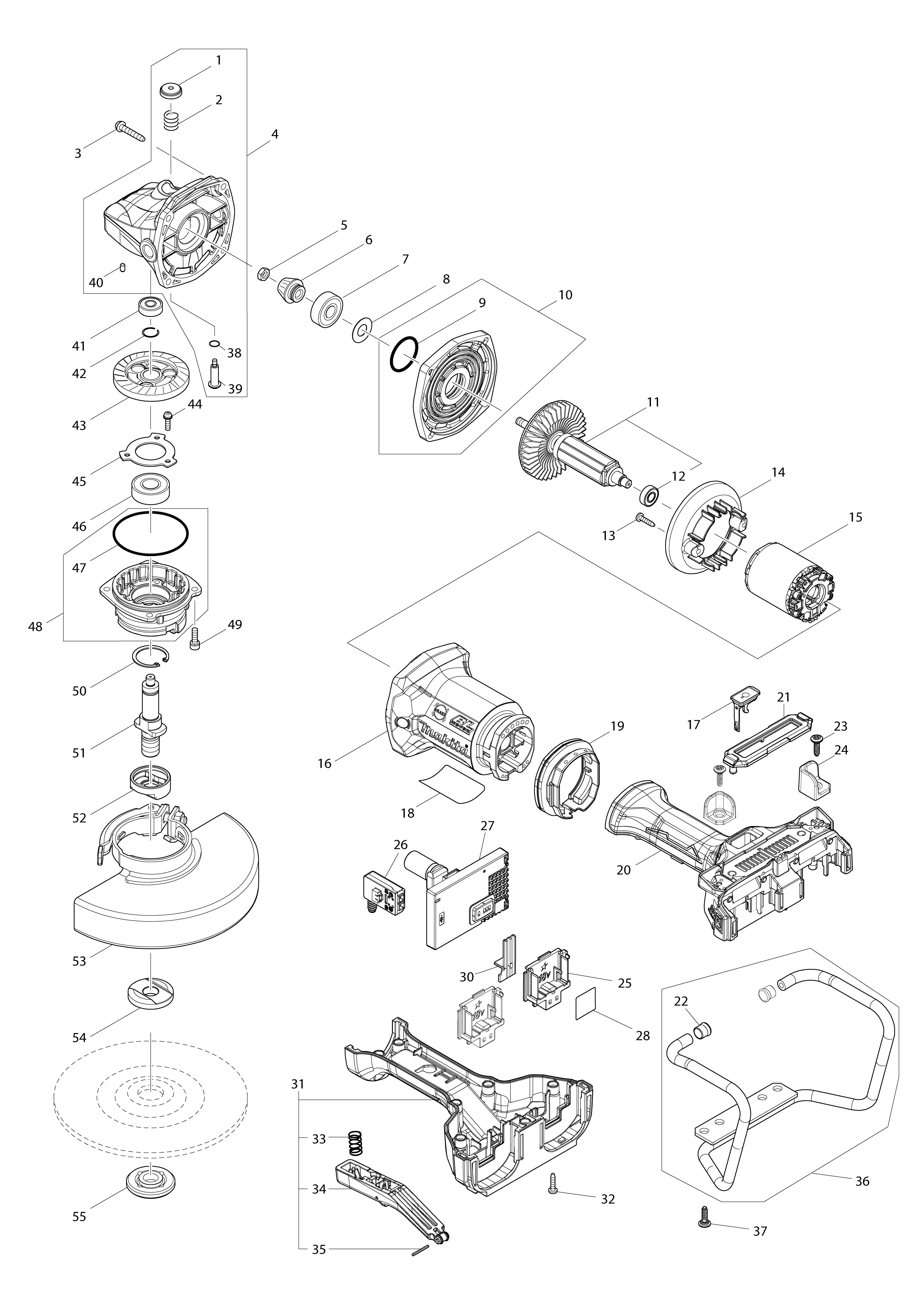 Vue éclatée Makita DGA701#01