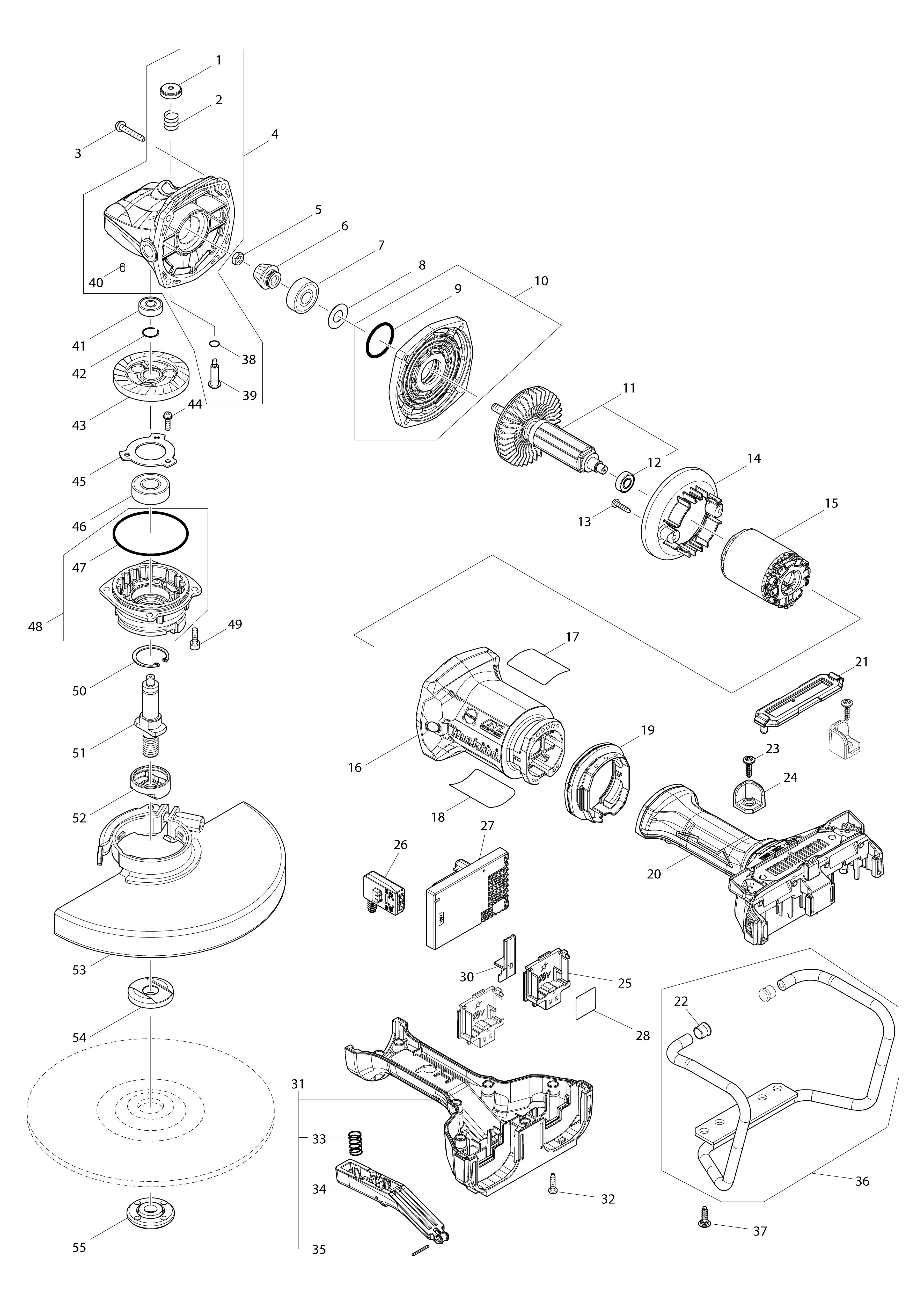 Vue éclatée Makita DGA900#01