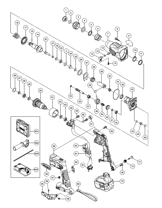 PIECES DETACHEES PERFORATEUR A BATTERIE HITACHI DH 18 DL