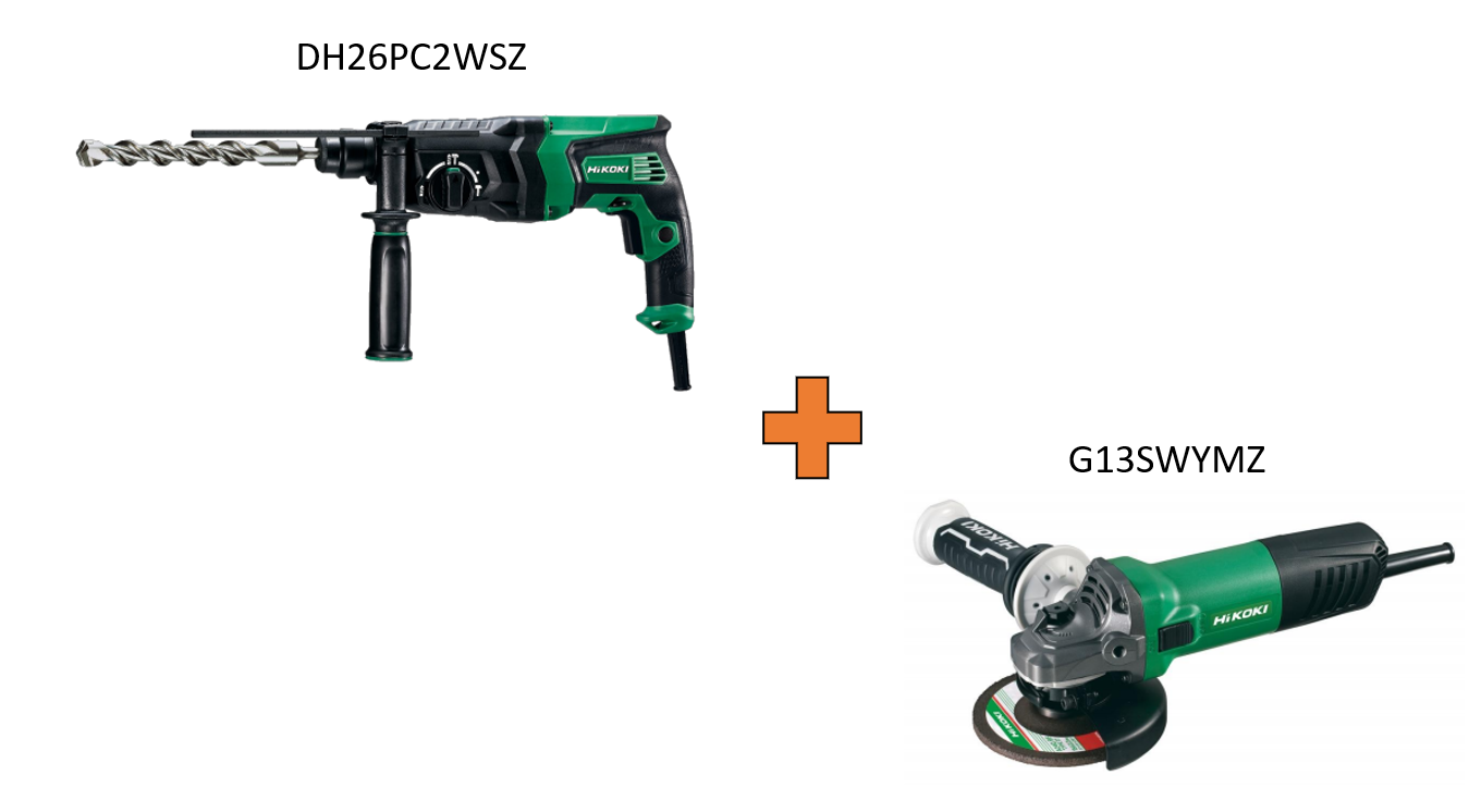 PERFORATEUR BURINEUR SDS-Plus HIKOKI DH26PC2WSZ + MEULEUSE HIKOKI G13SWYMZ