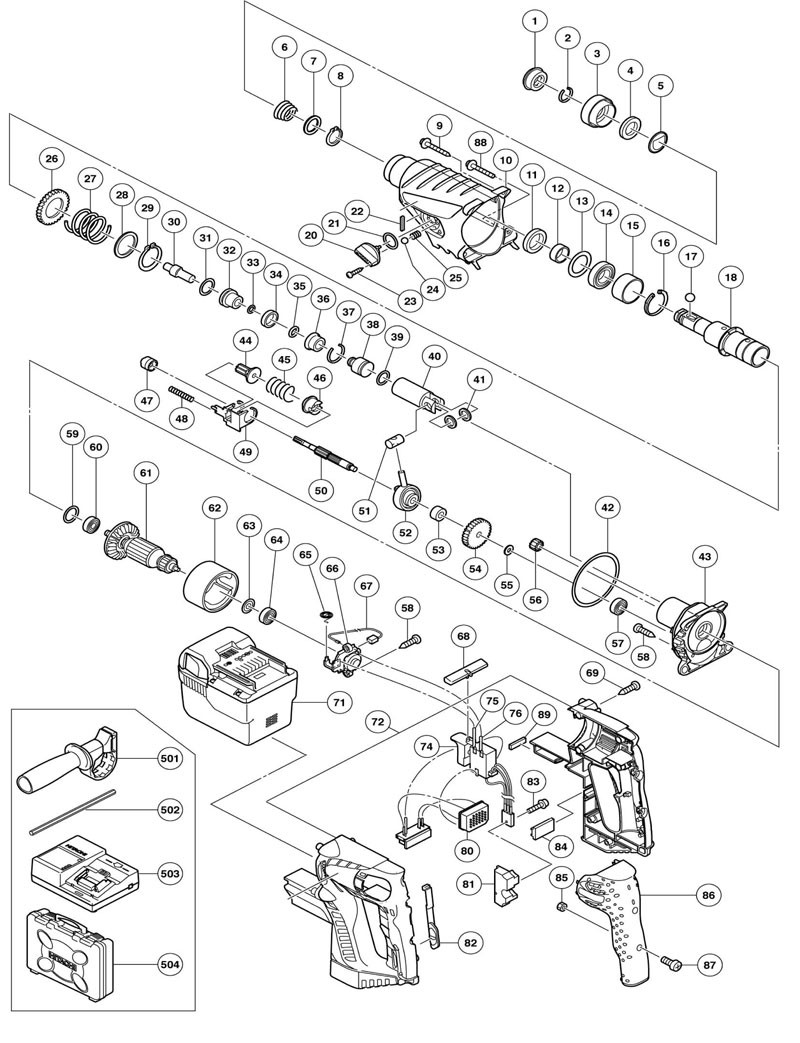 PIECES  DETACHEES   PERFORATEURS  PIQUEURS SANS FILS HITACHI DH36DAL