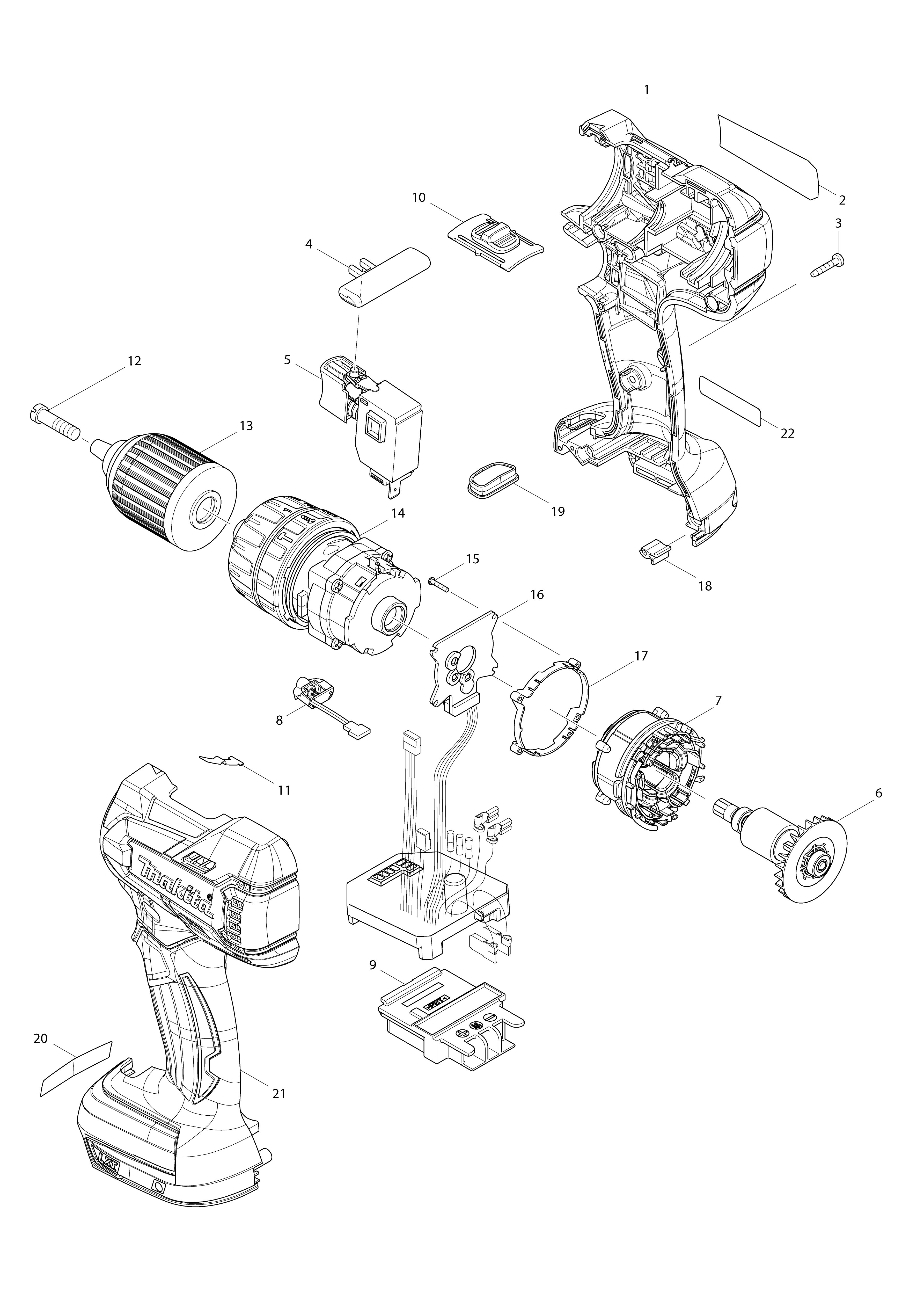 Vue éclatée Makita DHP480#01