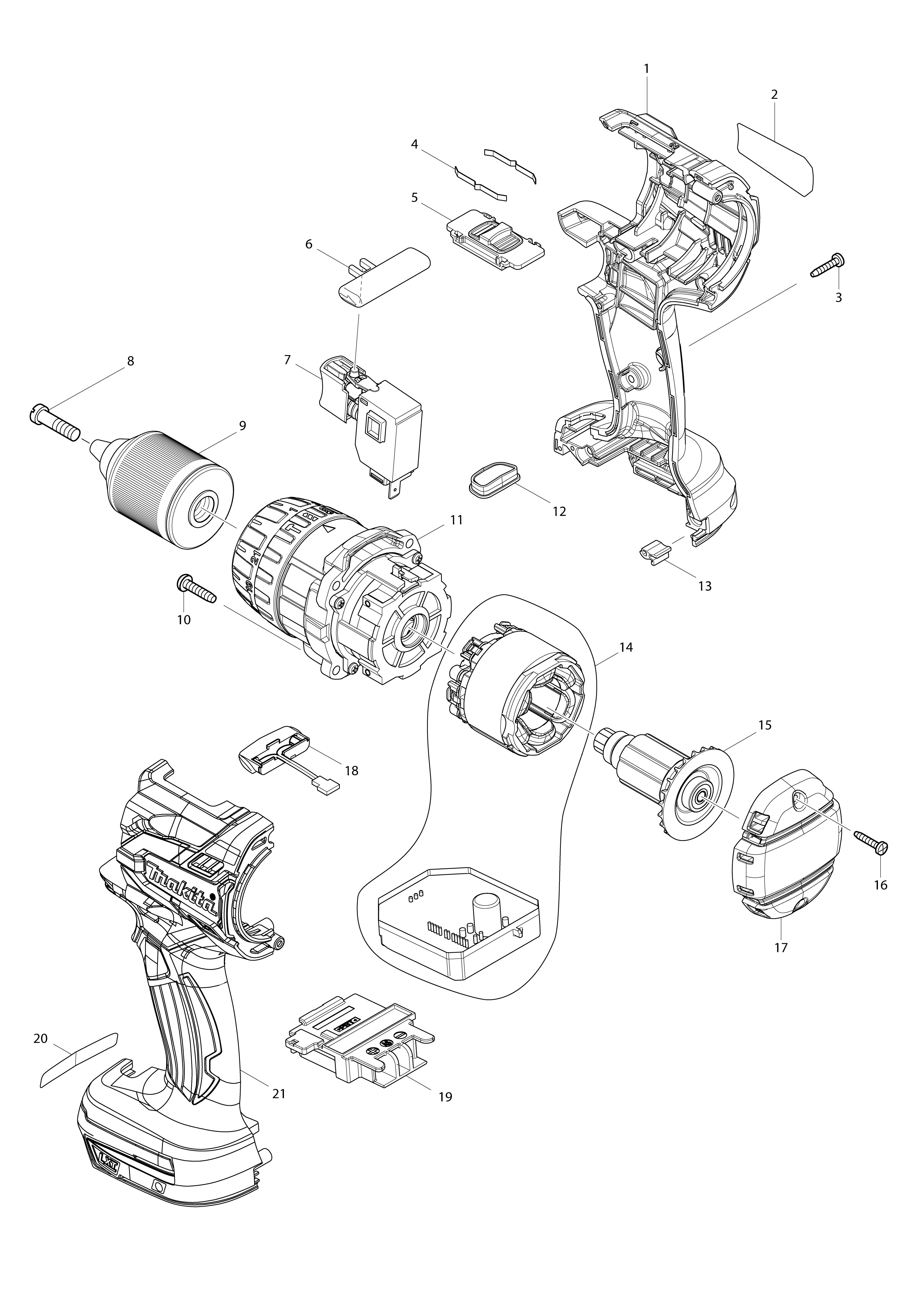 Vue éclatée Makita DHP481#01