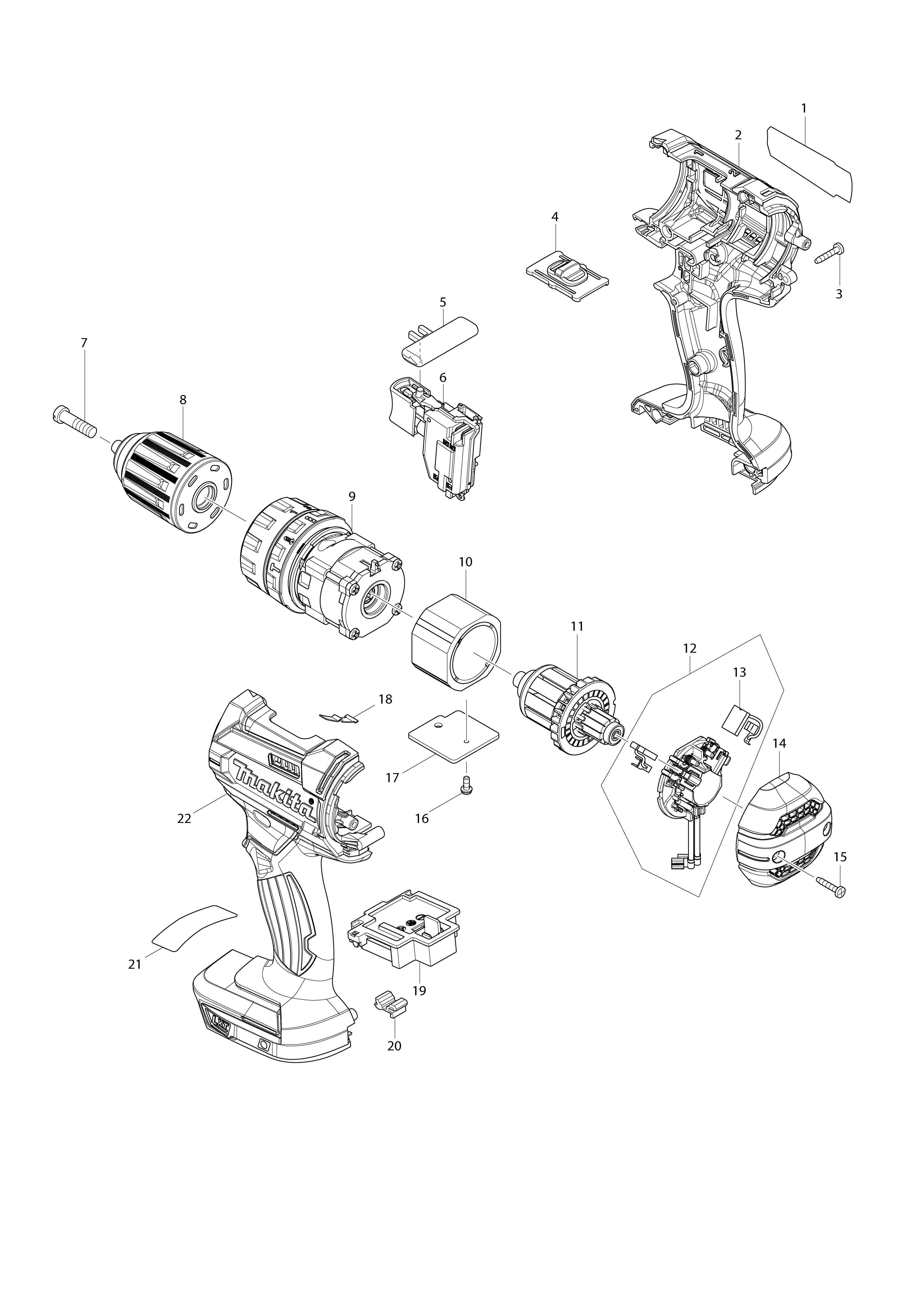 Vue éclatée Makita DHP482#01