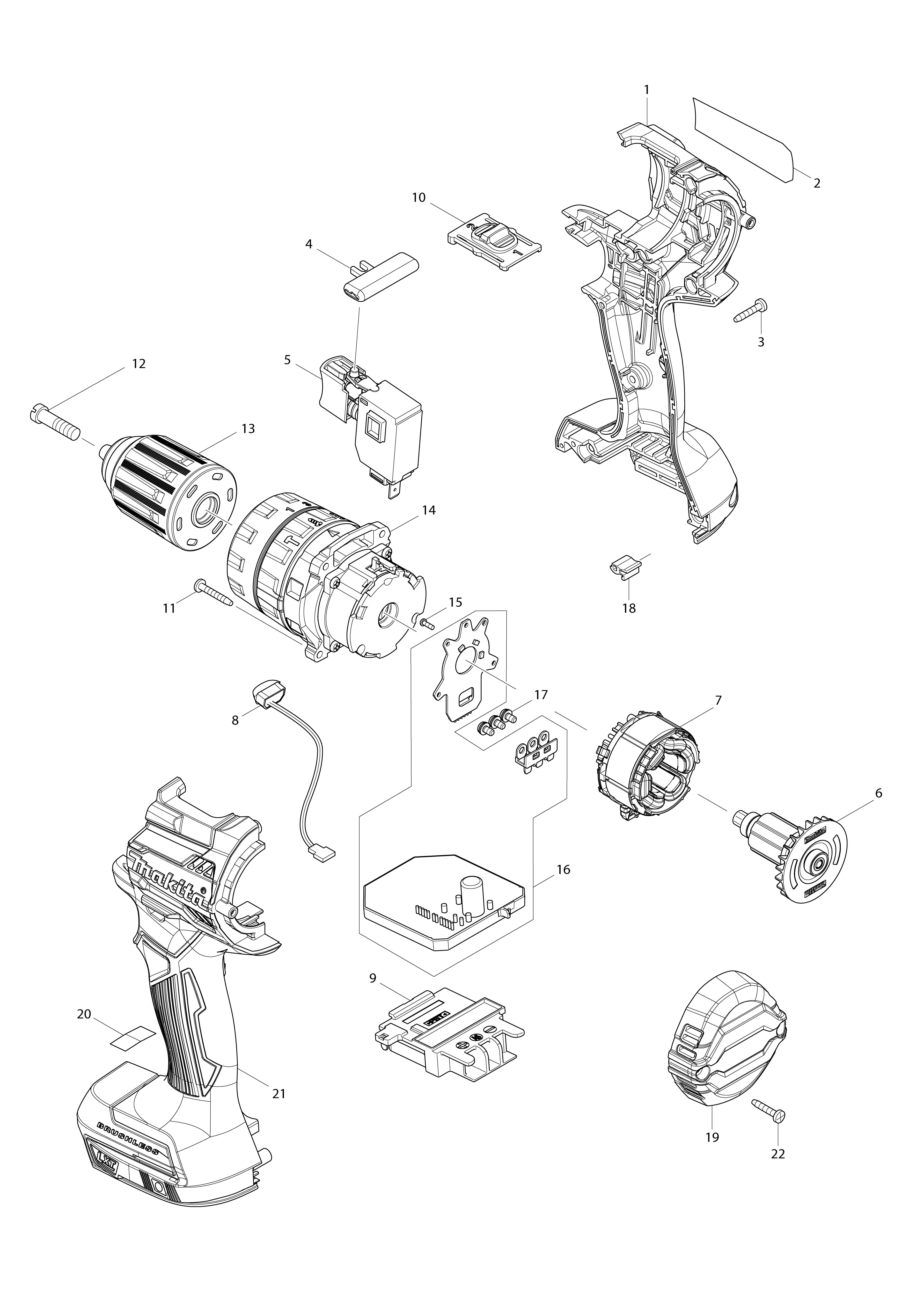 Vue éclatée Makita DHP484#01