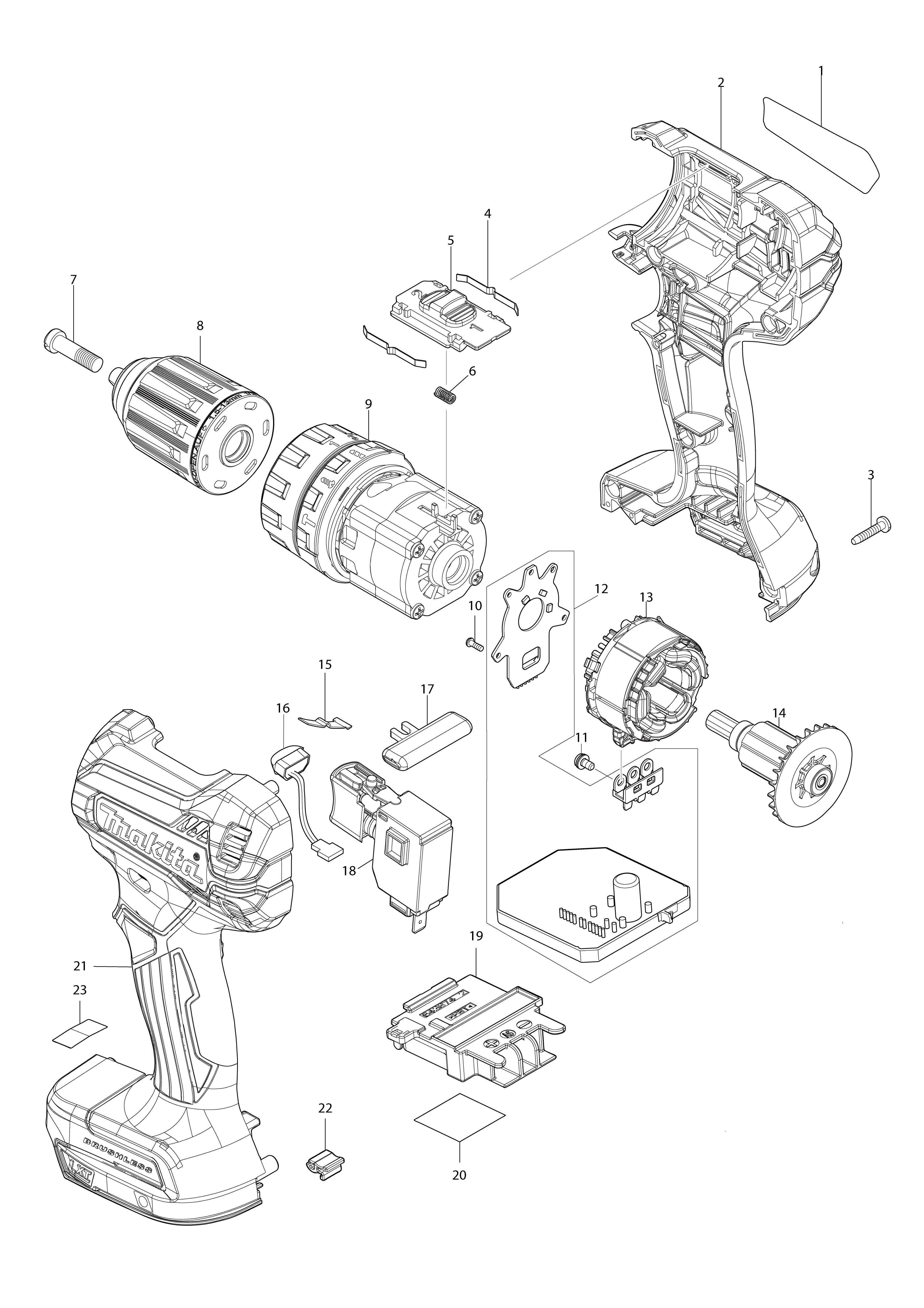 Vue éclatée Makita DHP485#01