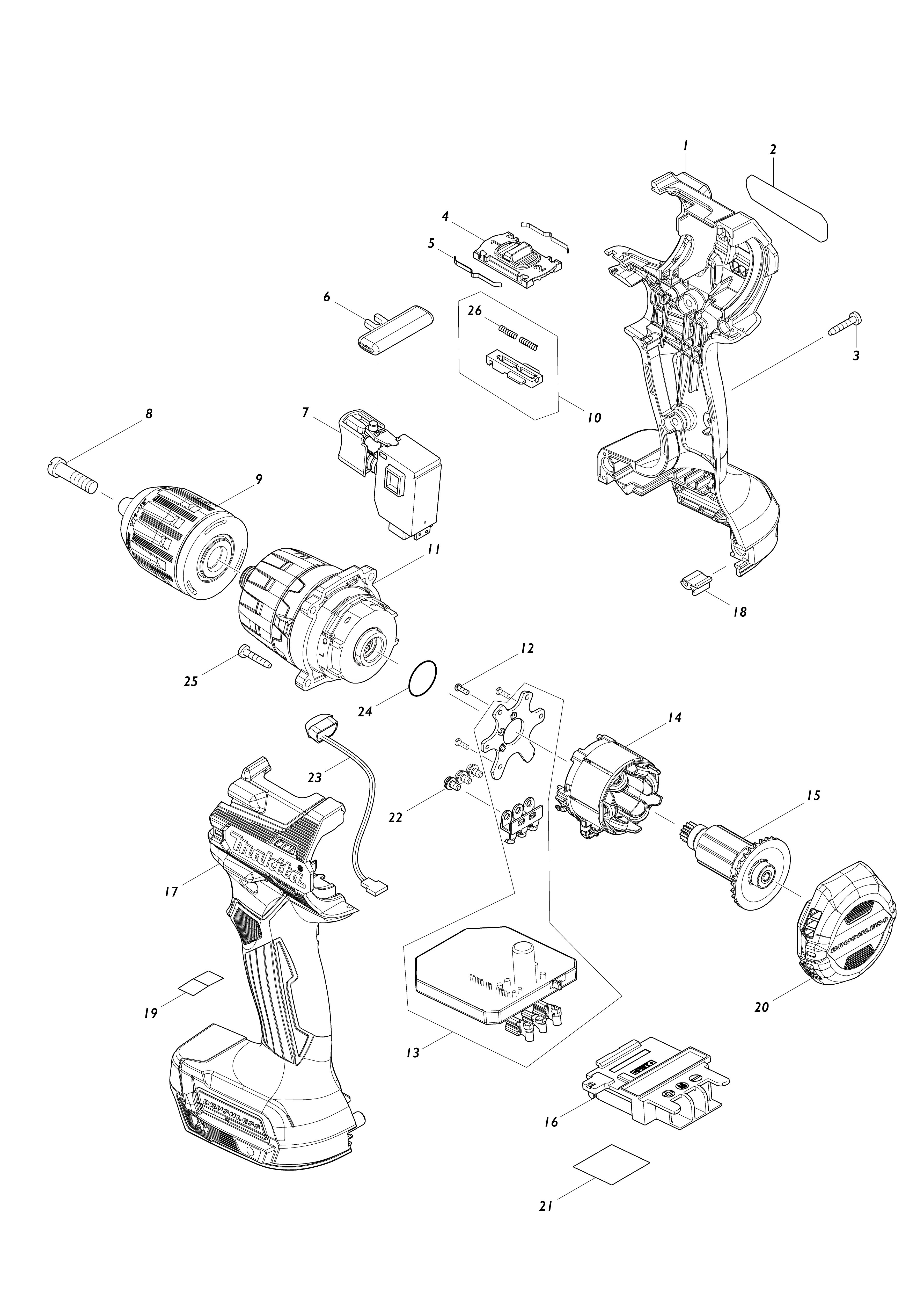 Vue éclatée Makita DHP487#01