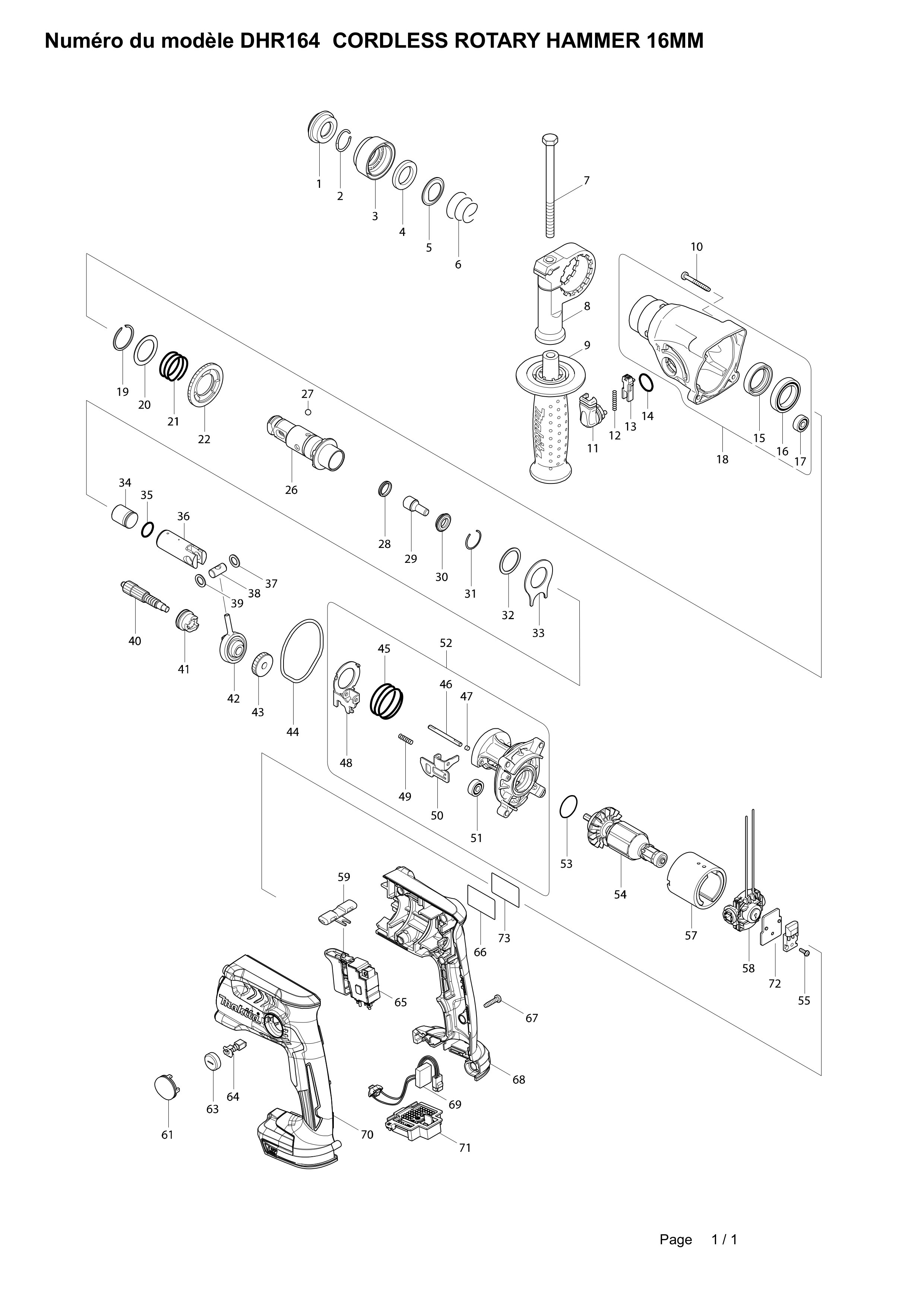 Vue éclatée Makita DHR164#01