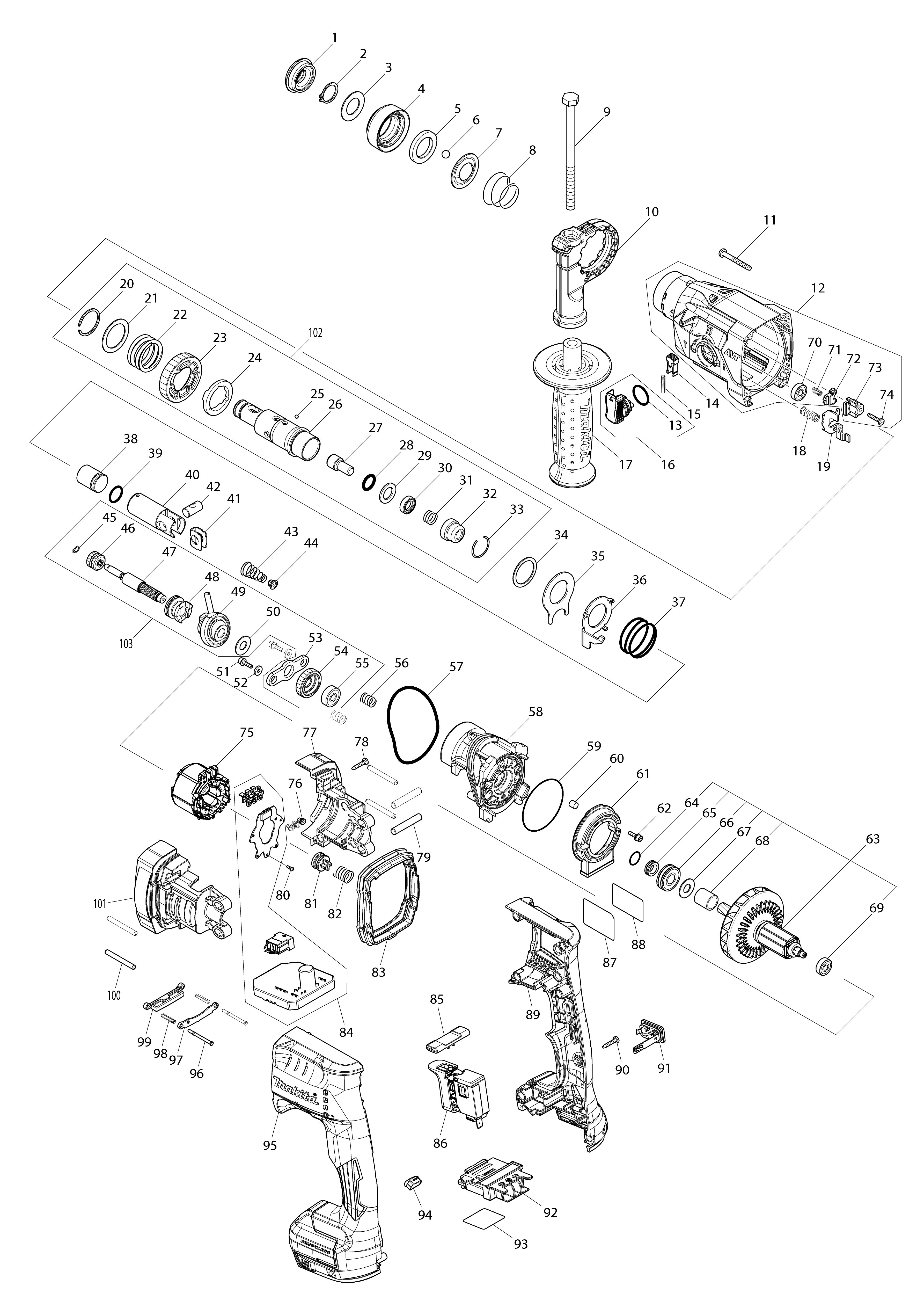 Vue éclatée Makita DHR182#01