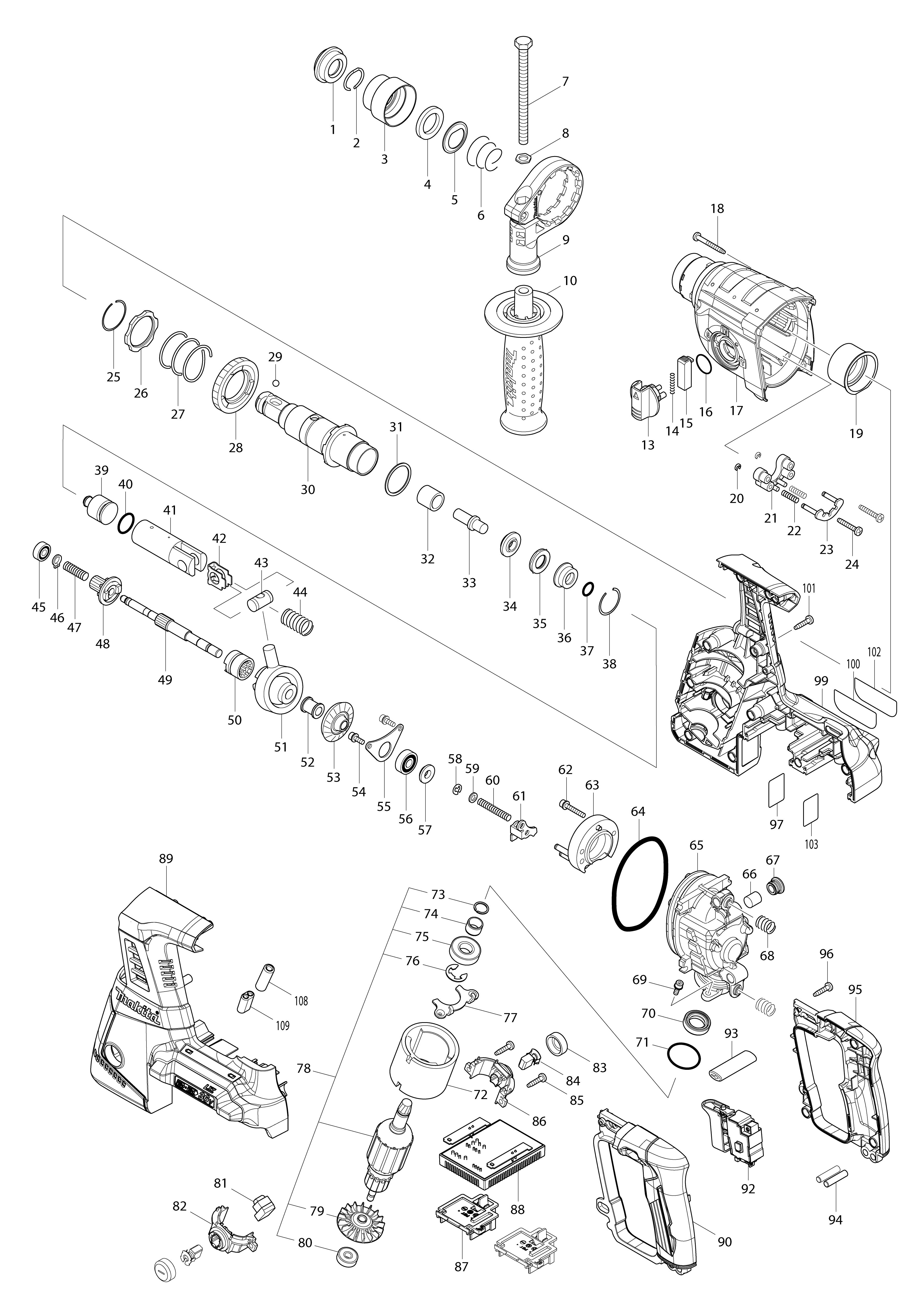 Vue éclatée Makita DHR263#01