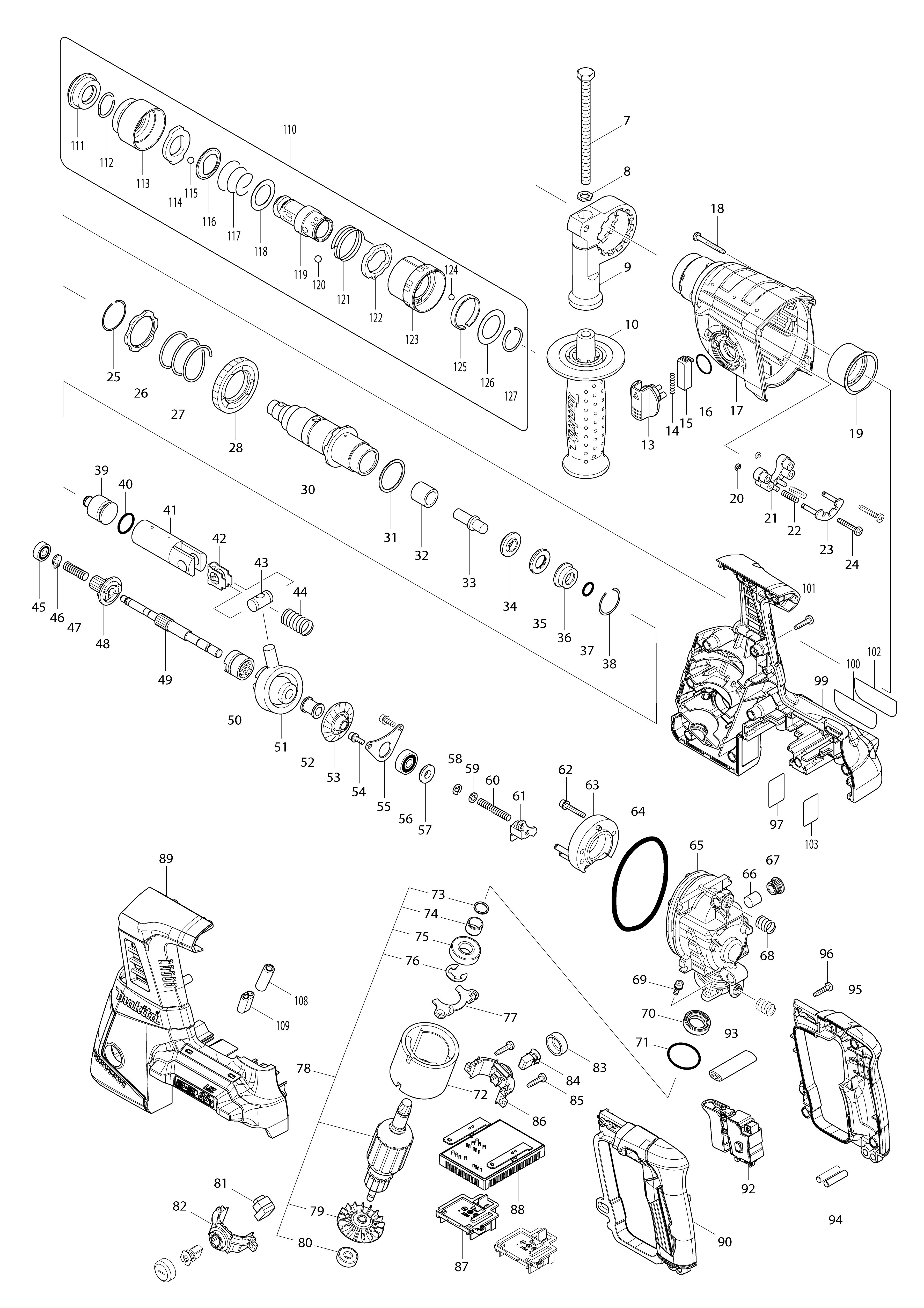 Vue éclatée Makita DHR264#01