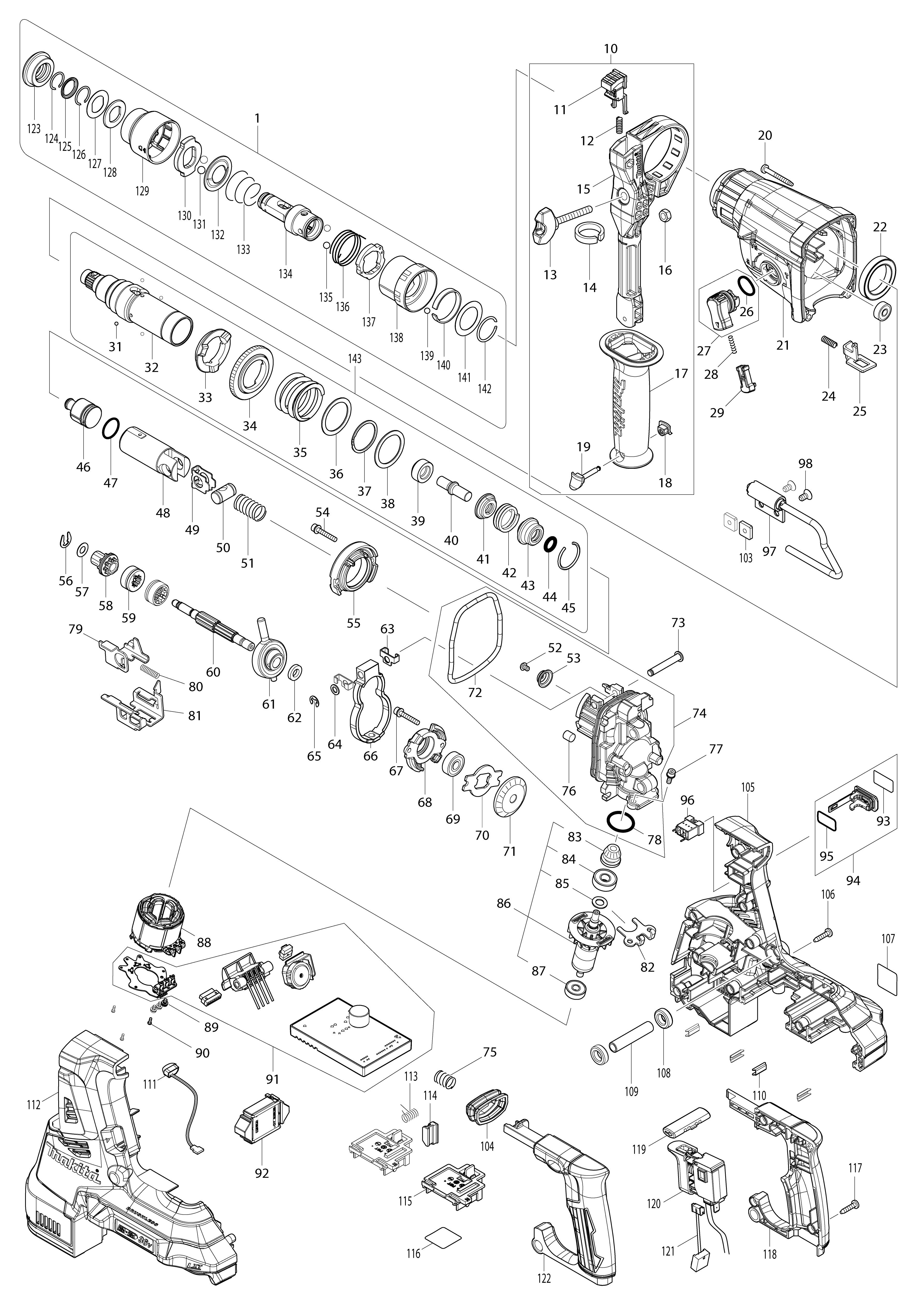 Vue éclatée Makita DHR283#01