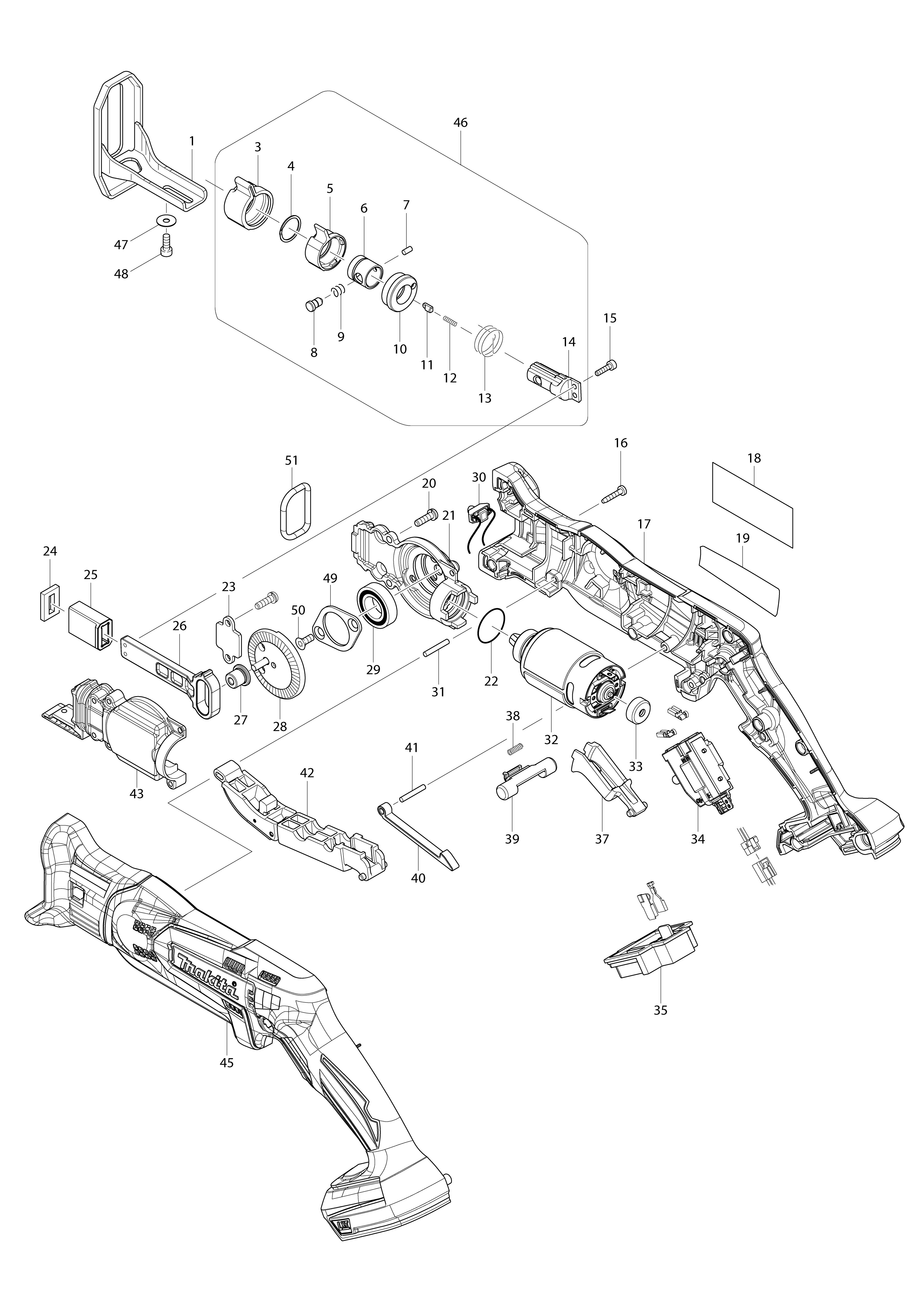Vue éclatée Makita DJR183#01