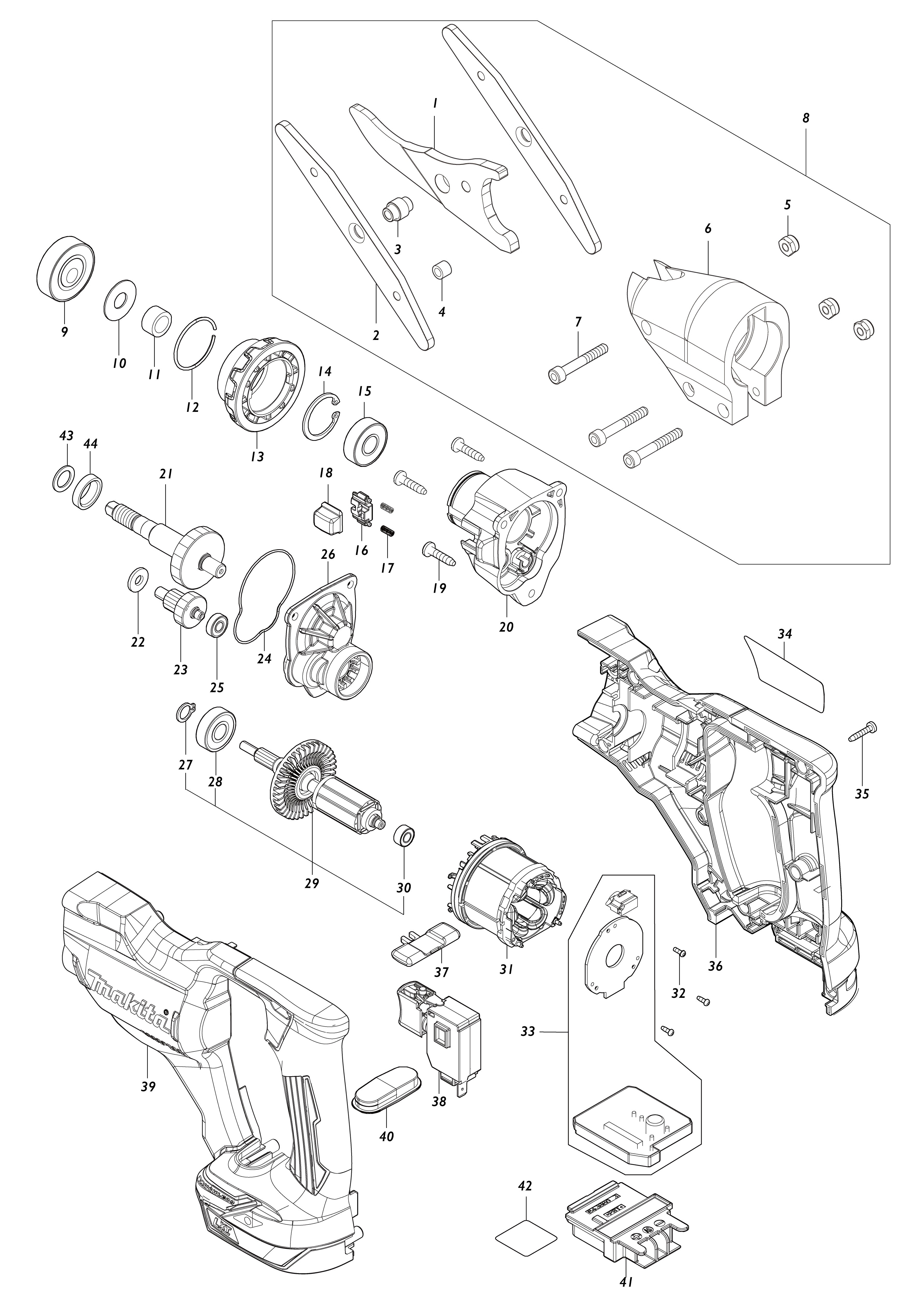 Vue éclatée Makita DJS800#01
