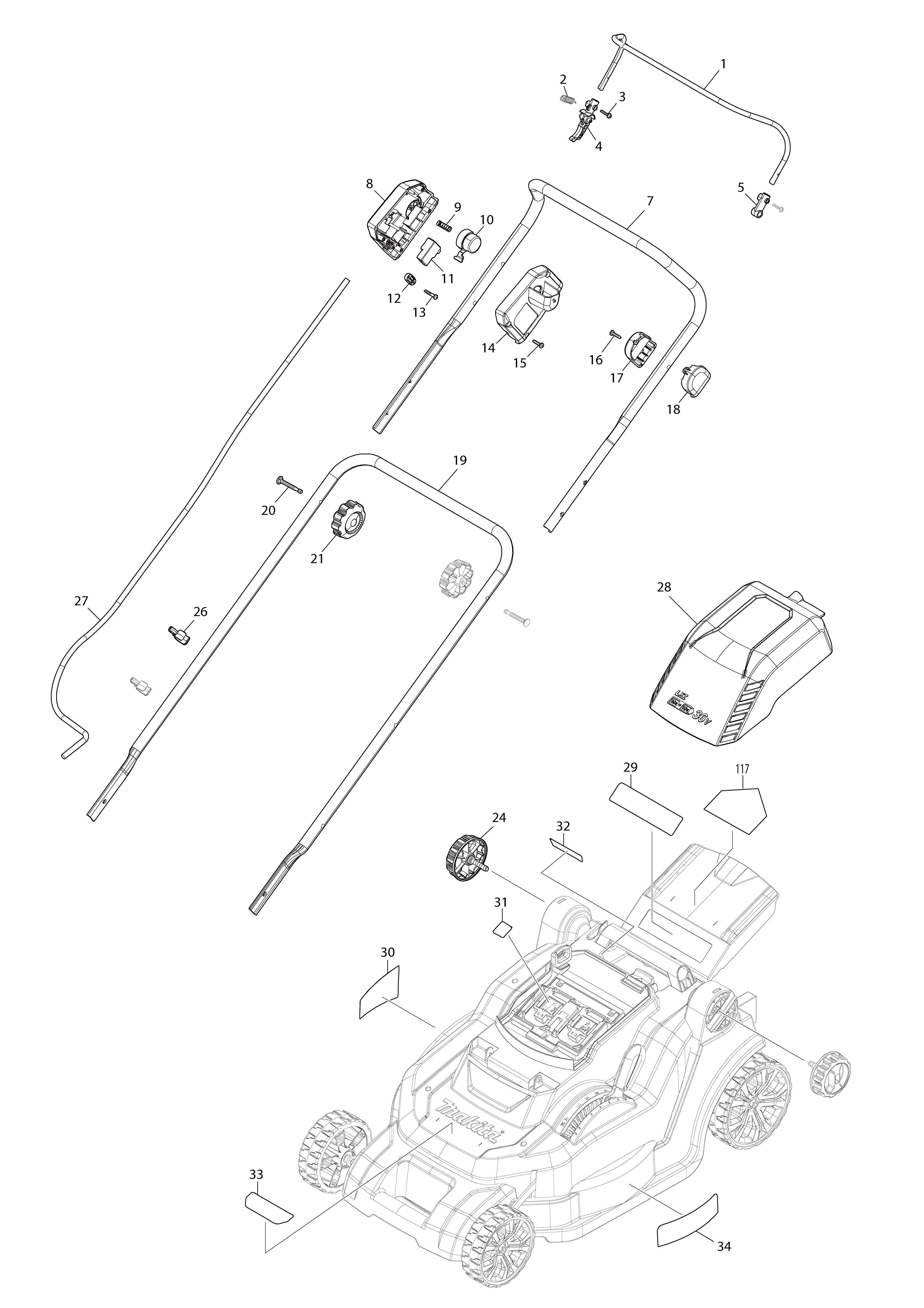 Vue éclatée Makita DLM432#01