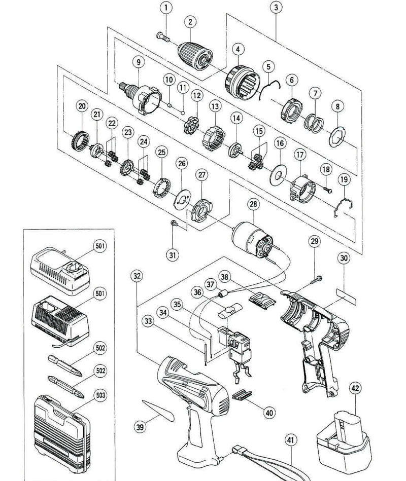 PIECES DETACHEES PERCEUSE VISSEUSE HITACHI DS12DVB
