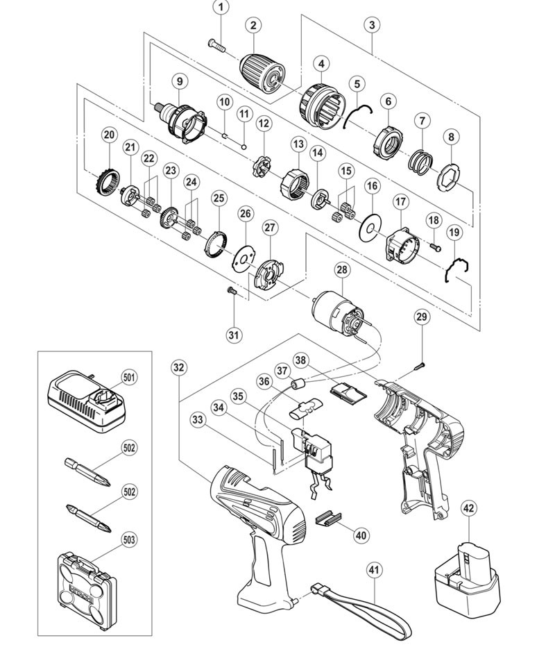 PIECES DETACHEES PERCEUSE VISSEUSE HITACHI DS12DVB2