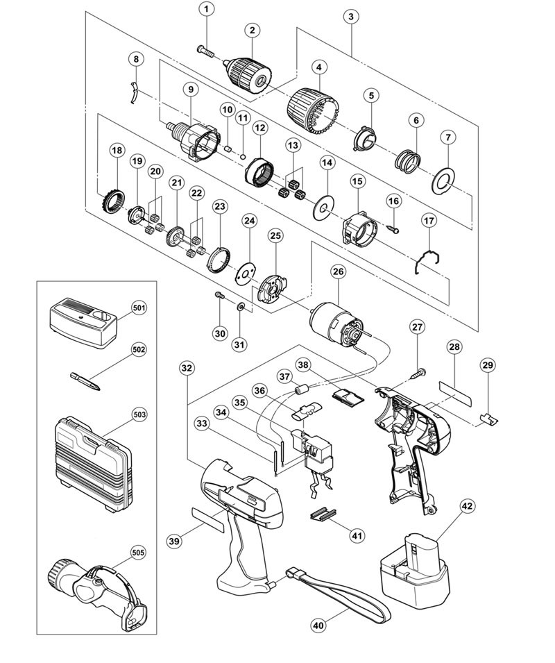 PIECES DETACHEES PERCEUSE VISSEUSE HITACHI DS12DVF2