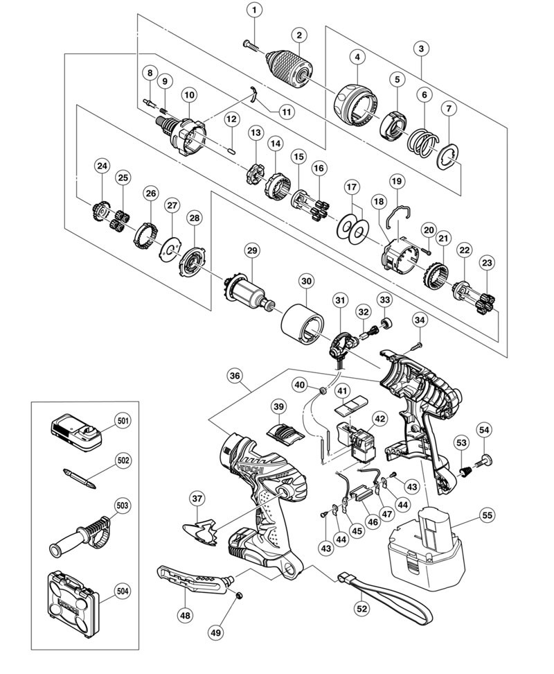 PIECES DETACHEES PERCEUSE VISSEUSE HITACHI DS14DMR