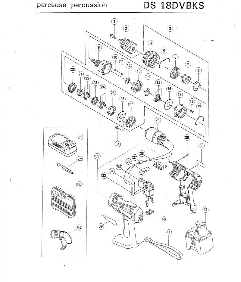 PIECES DETACHEES PERCEUSE VISSEUSE HITACHI DS18DVBKS