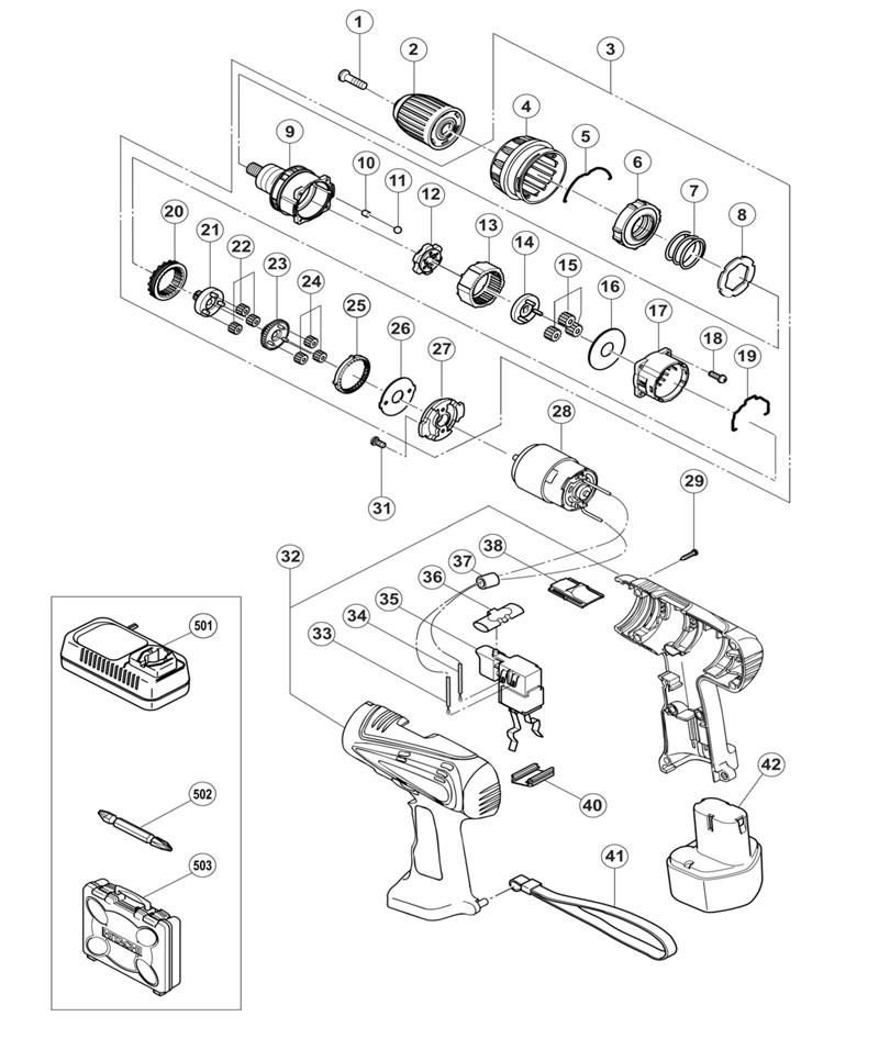 PIECES DETACHEES PERCEUSE VISSEUSE HITACHI DS9DVB2