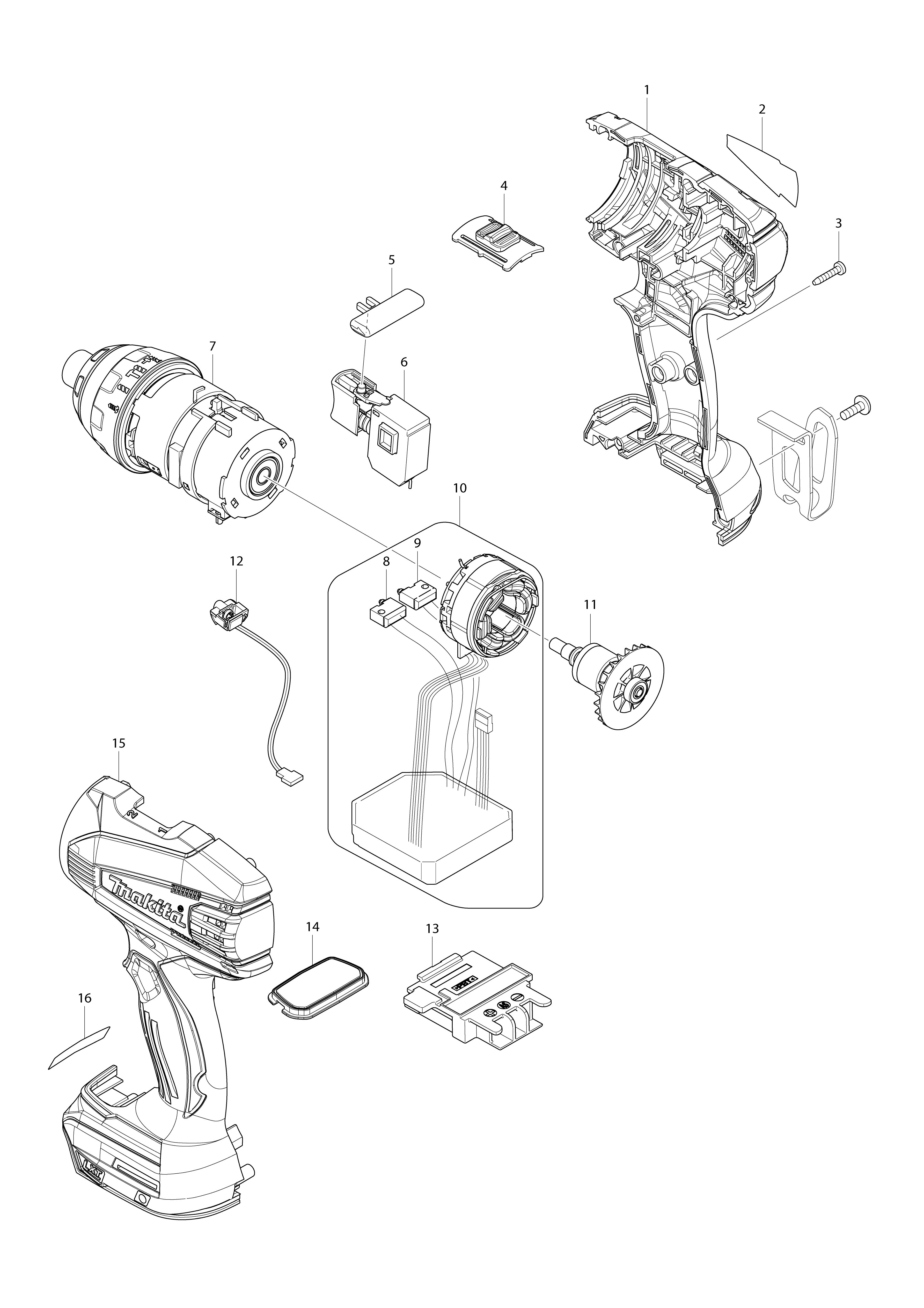 Vue éclatée Makita DTP131#01