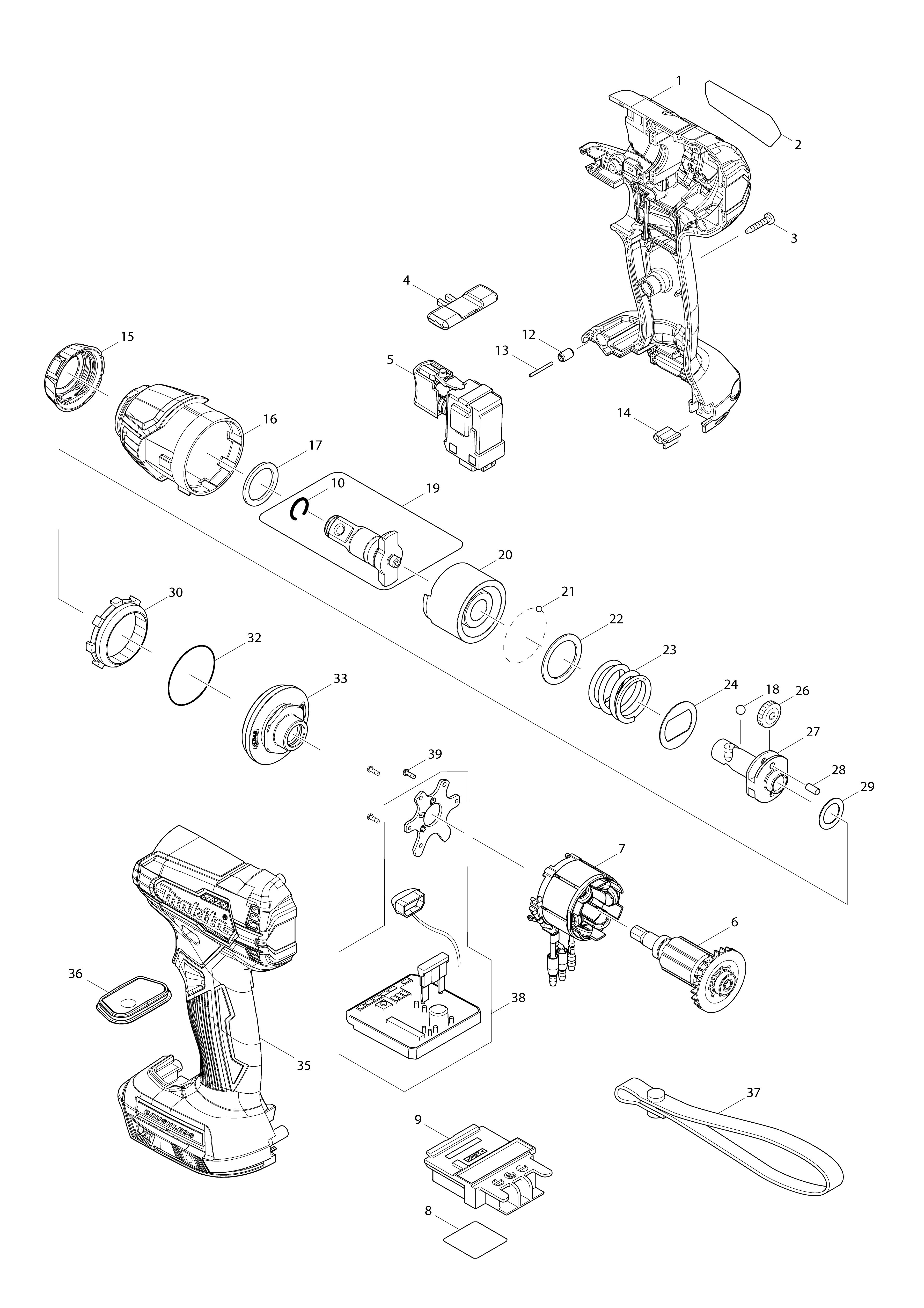 Vue éclatée Makita DTW181#01