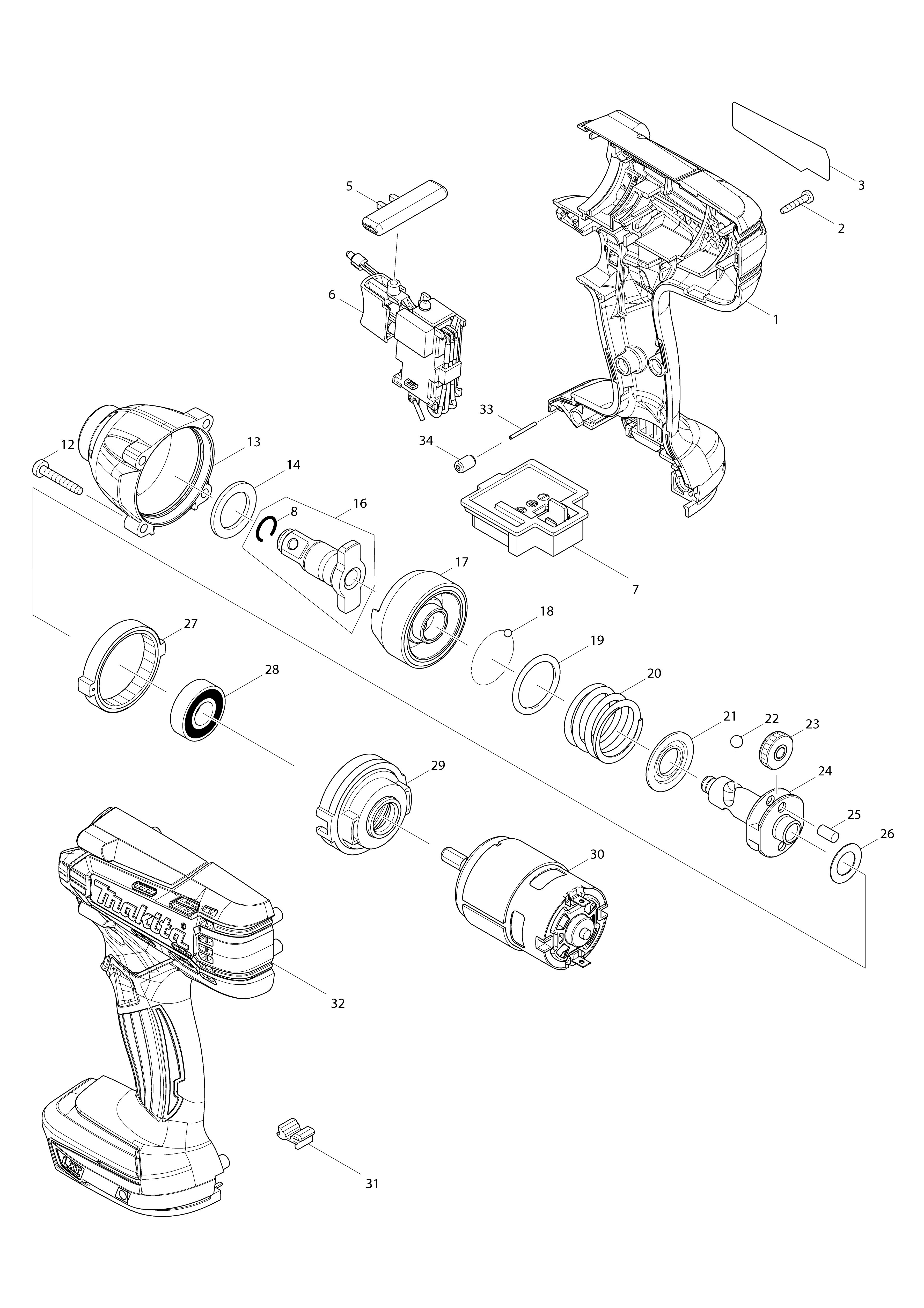 Vue éclatée Makita DTW190#01