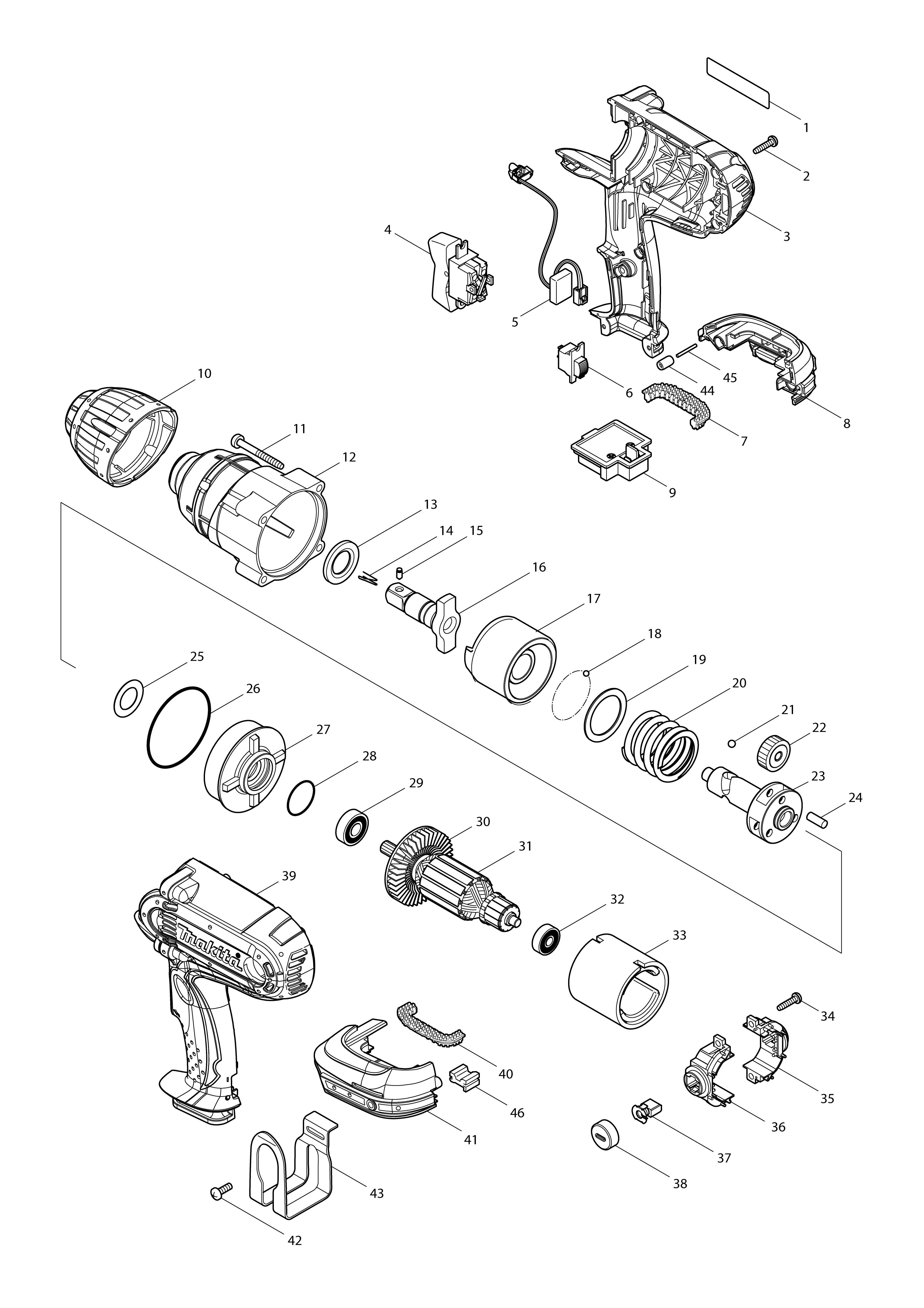 Vue éclatée Makita DTW450#01