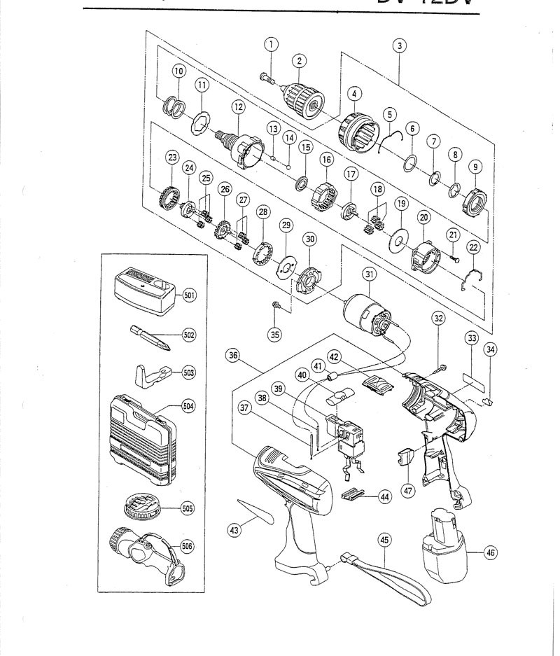 PIECES DETACHEES PERCEUSE VISSEUSE HITACHI DV12DV