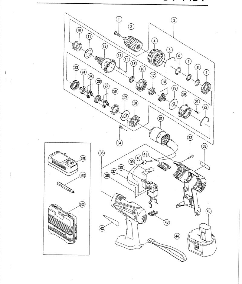 PIECES DETACHEES PERCEUSE VISSEUSE HITACHI DV14DV