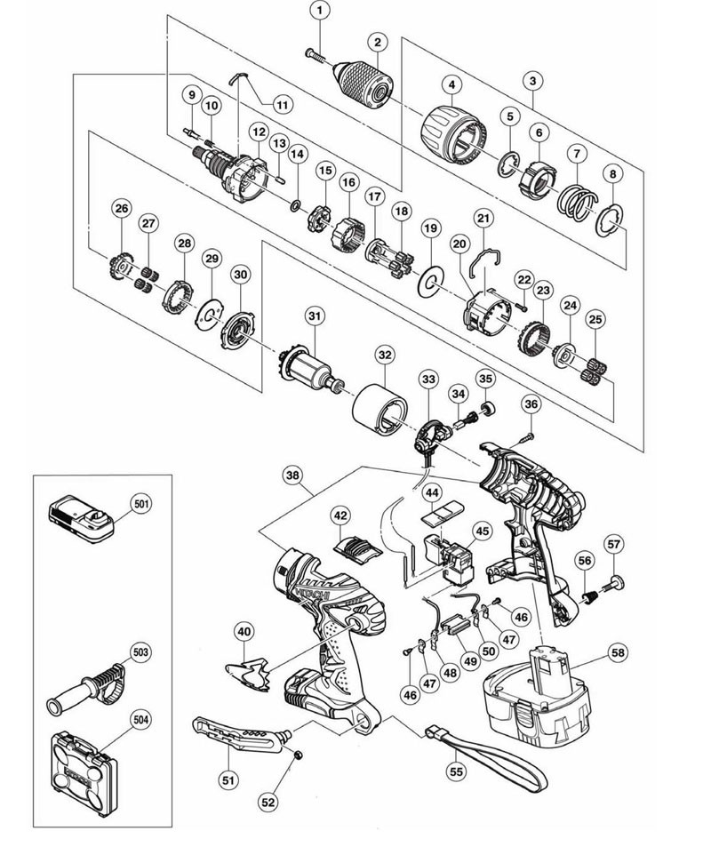 PIECES  DETACHEES PERCEUSES  VISSEUSES HITACHI DV18DMR
