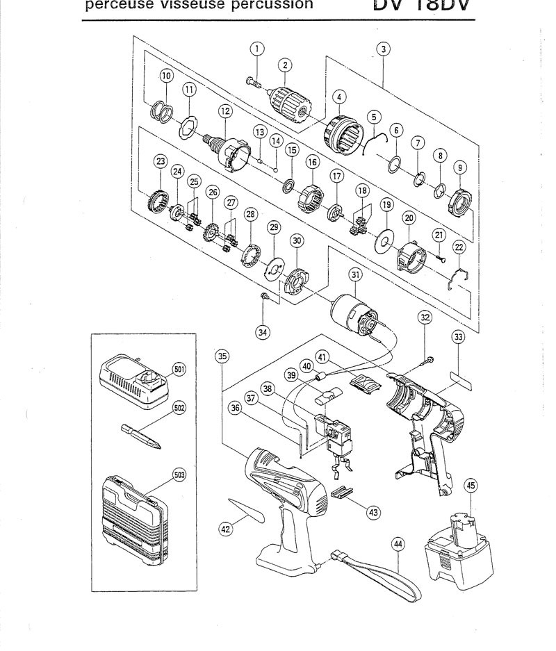 PIECES  DETACHEES PERCEUSES  VISSEUSES HITACHI DV18DV
