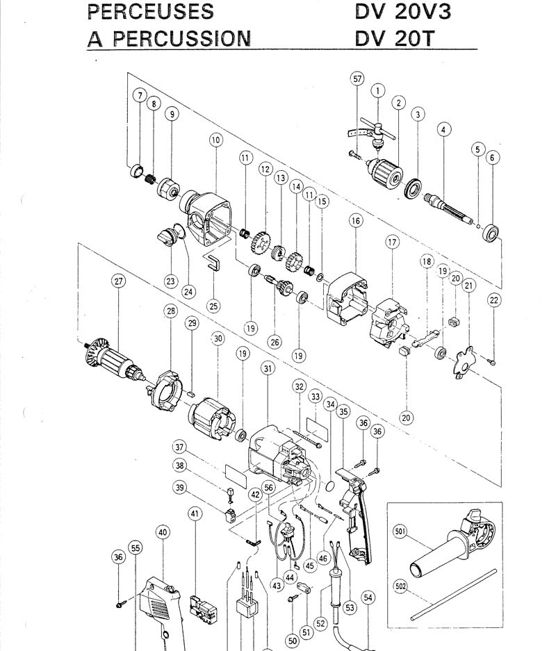 PIECES DETACHEES PERCEUSE PERCUSSION HITACHI DV20V3 - DV20T