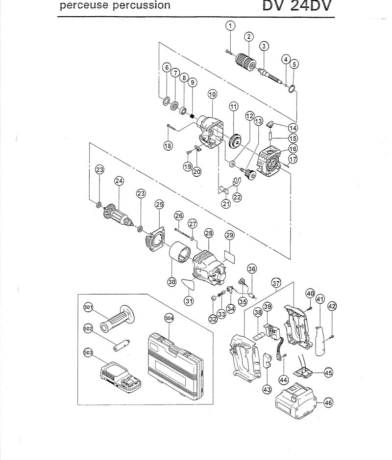 PIECES DETACHEES PERCEUSE PERCUSSION HITACHI DV24DV