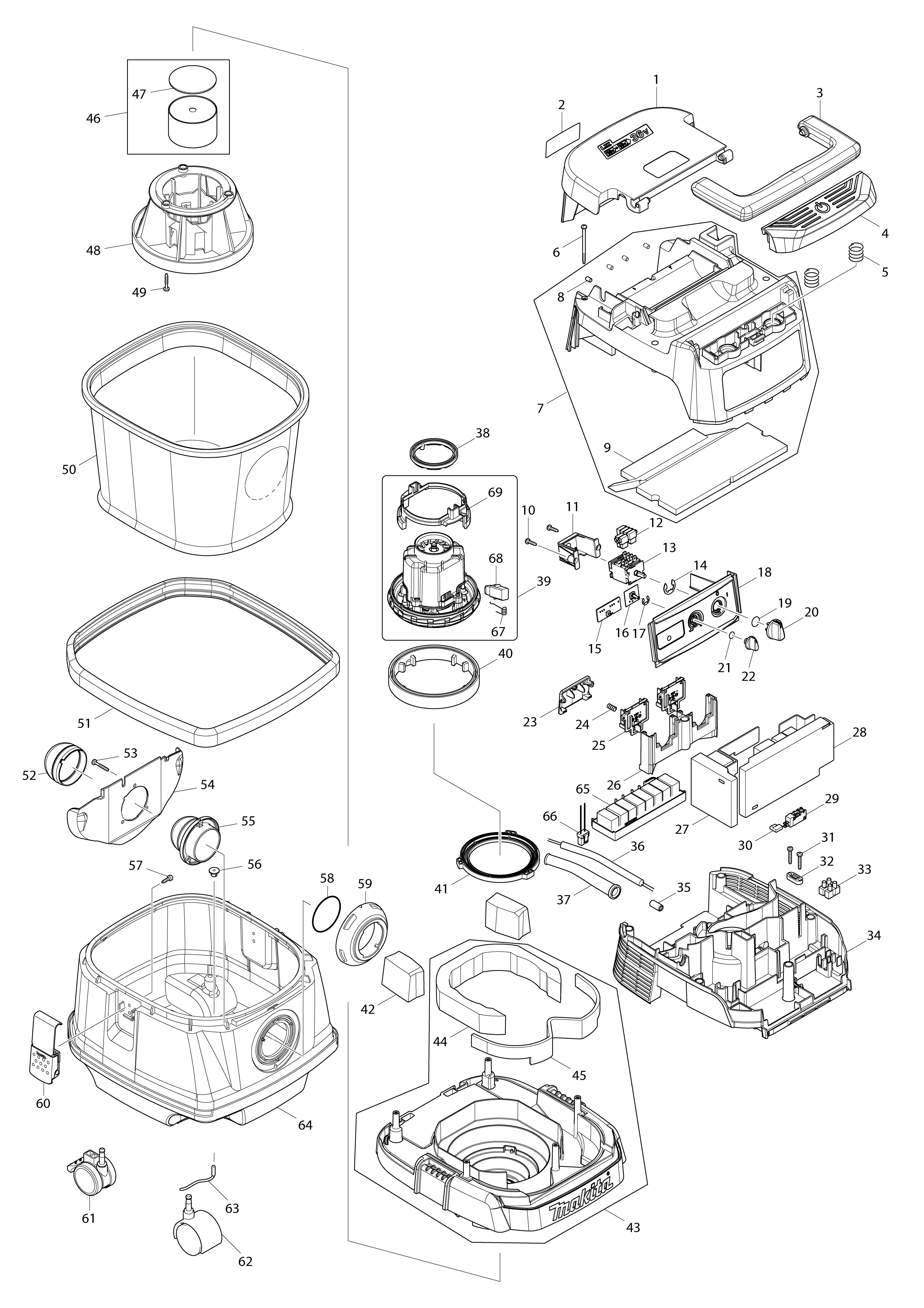 Vue éclatée Makita DVC860L#01
