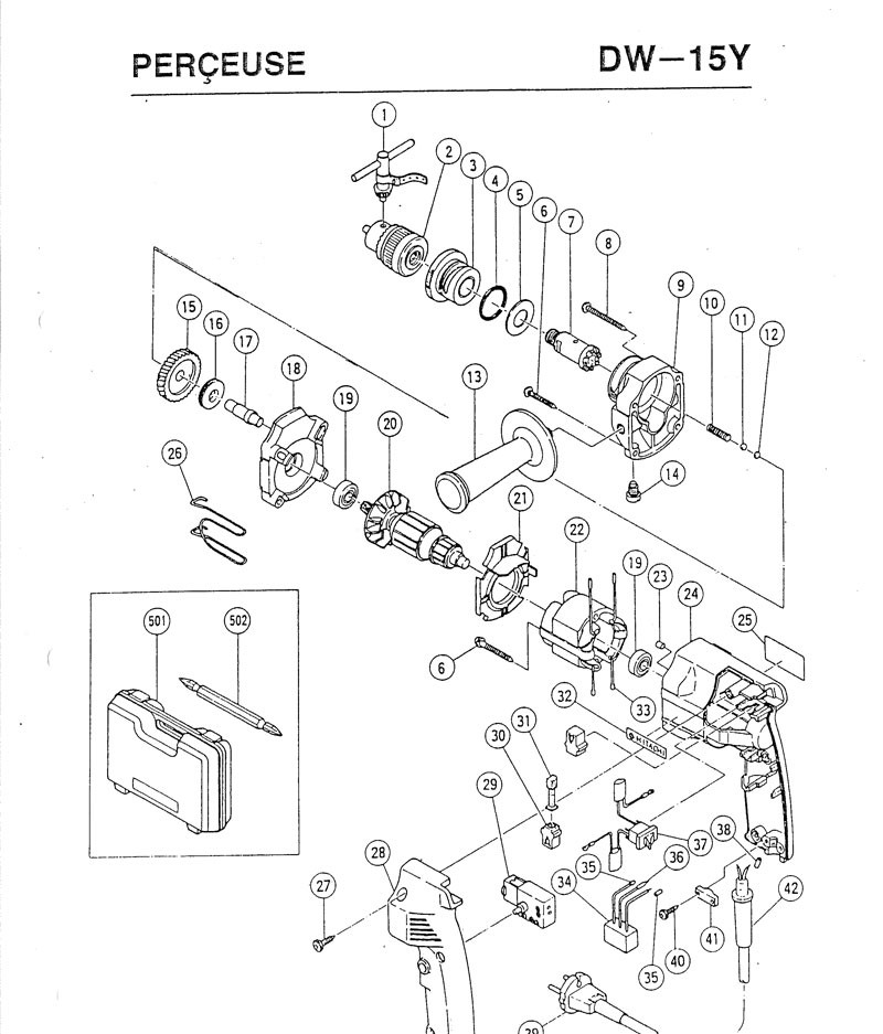 PIECES DETACHEES PERCEUSE HITACHI DW15Y