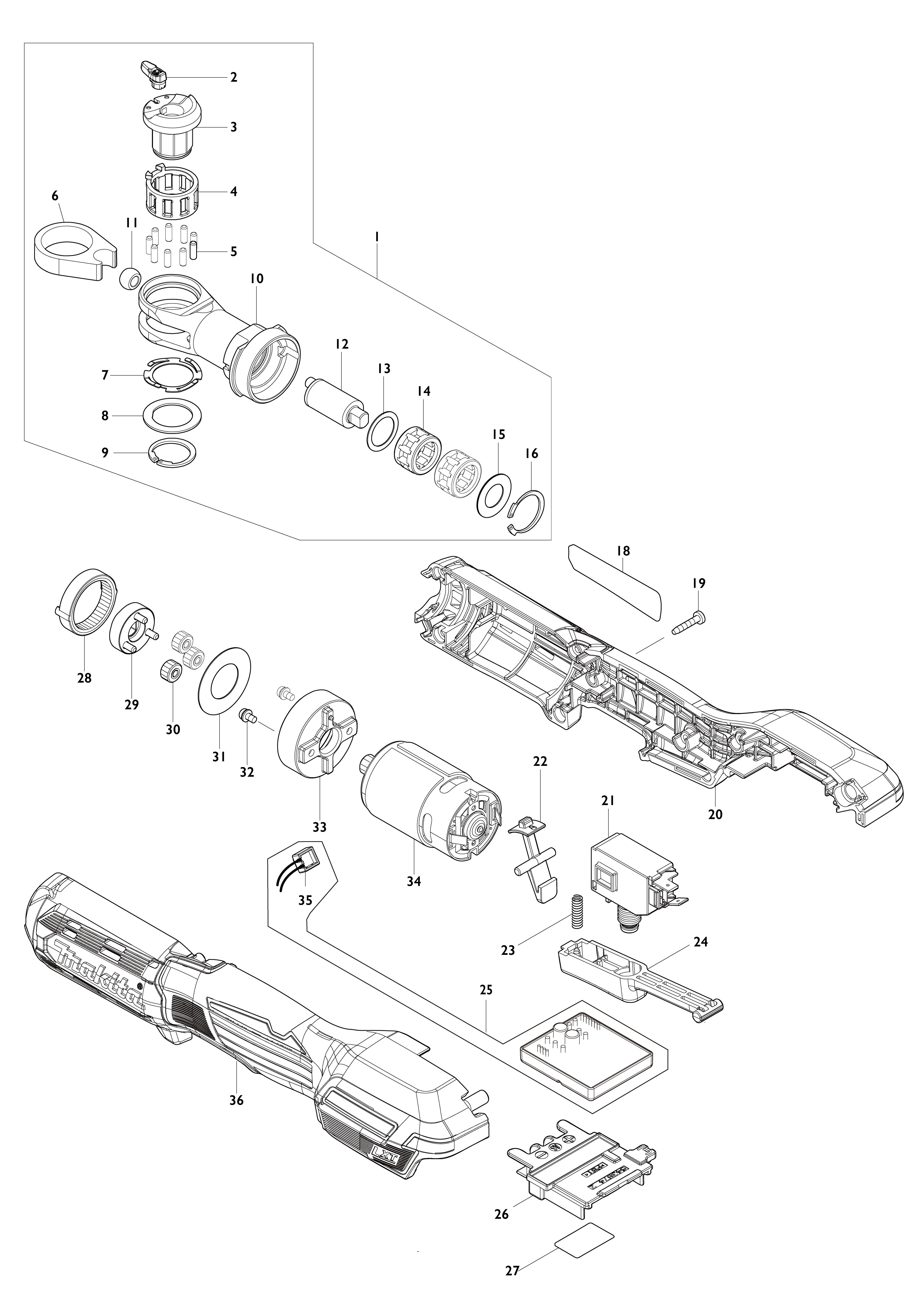 Vue éclatée Makita DWR180#01