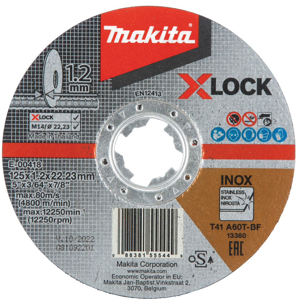 Disques à tronçonner métal et inox X-Lock pour meuleuses Makita