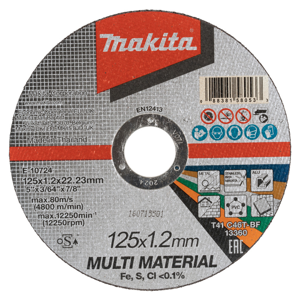 Disque à tronçonner mince 125 x 1,2 x 22,23 mm, C46T, multimatériau Makita