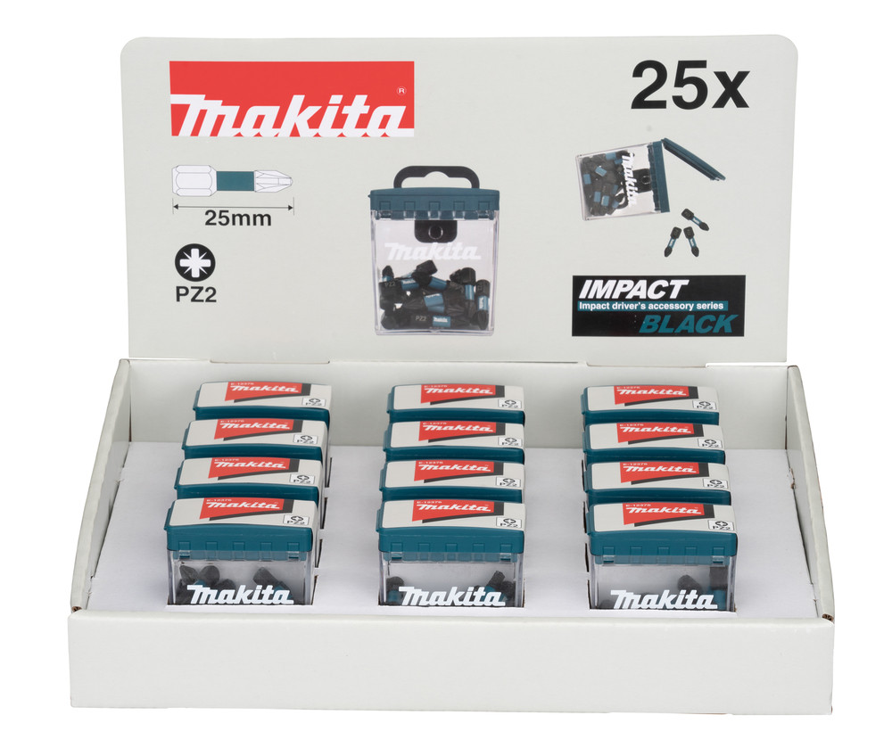 Master Carton 12 x Packs Embouts Impact Black POZIDRIV PZ2 25 mm Makita