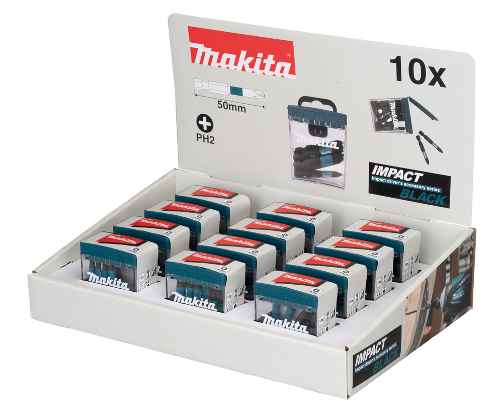 Master Carton 12 x Packs Embouts Impact Black PHILLIPS PH2 50 mm Makita