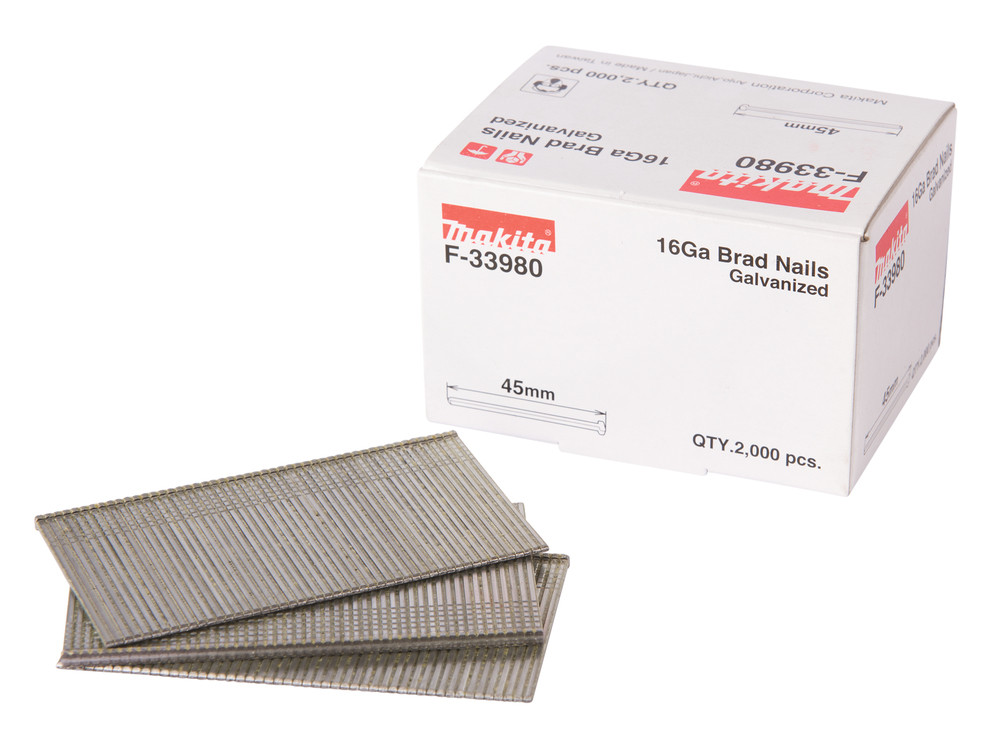 Clous brads T 16 Ga galvanisés, 45 mm pour cloueurs (GF600, DBN600, SKN16, NT65A, IM65) Makita