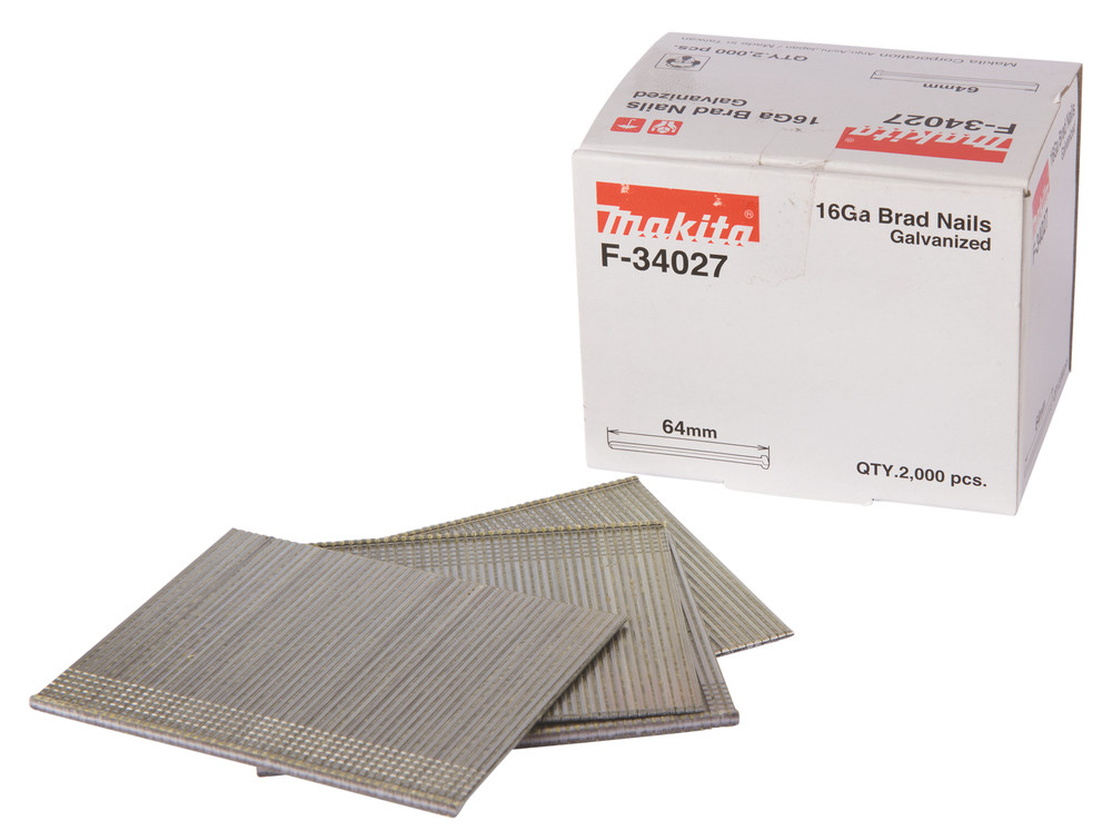 Clous brads T 16 Ga galvanisés 64 mm , pour cloueurs (GF600, DBN600, SKN16, NT65A, IM65) Makita