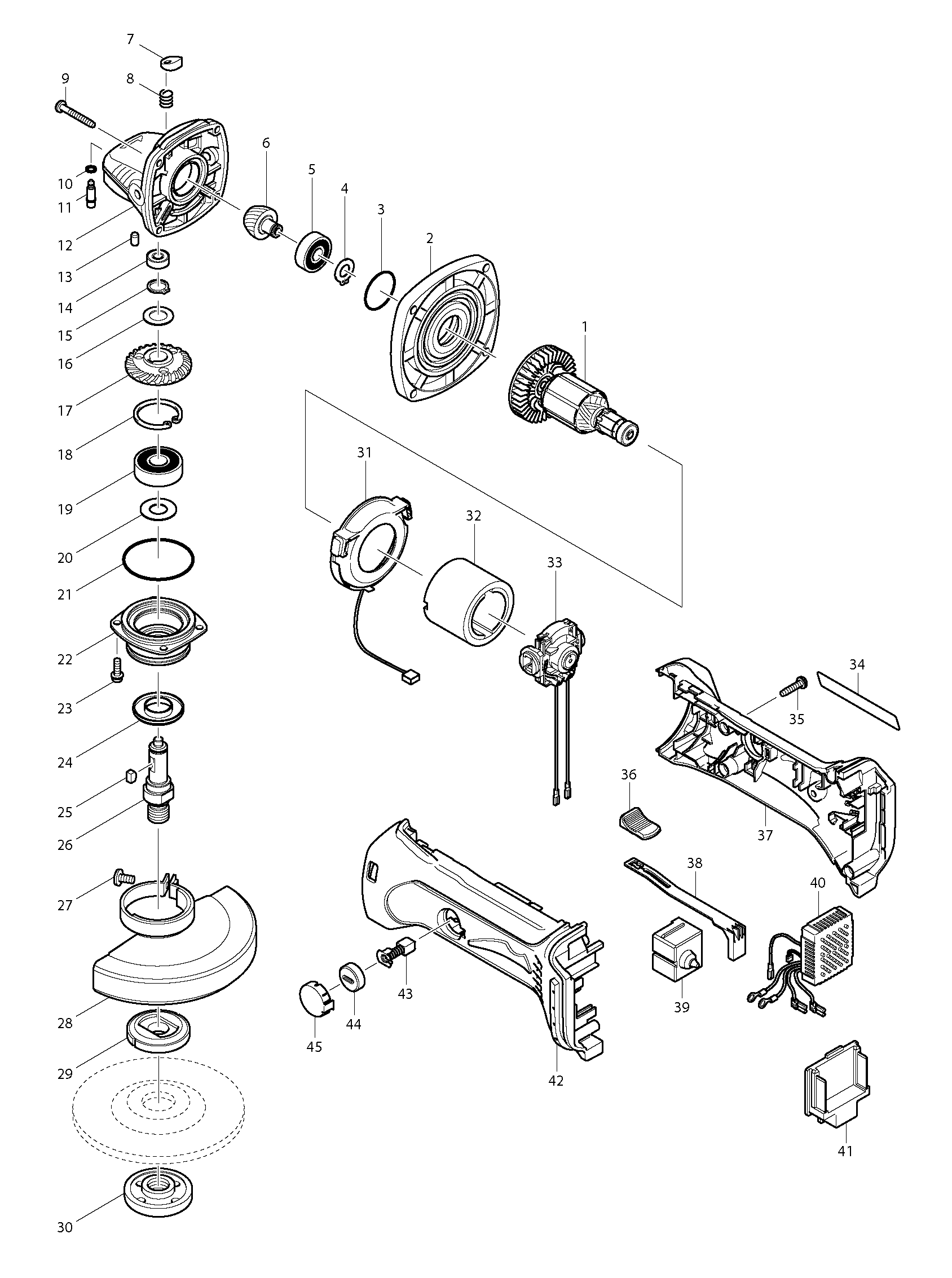 PIECES DETACHEES MEULEUSE MAKITA DGA452RMJ