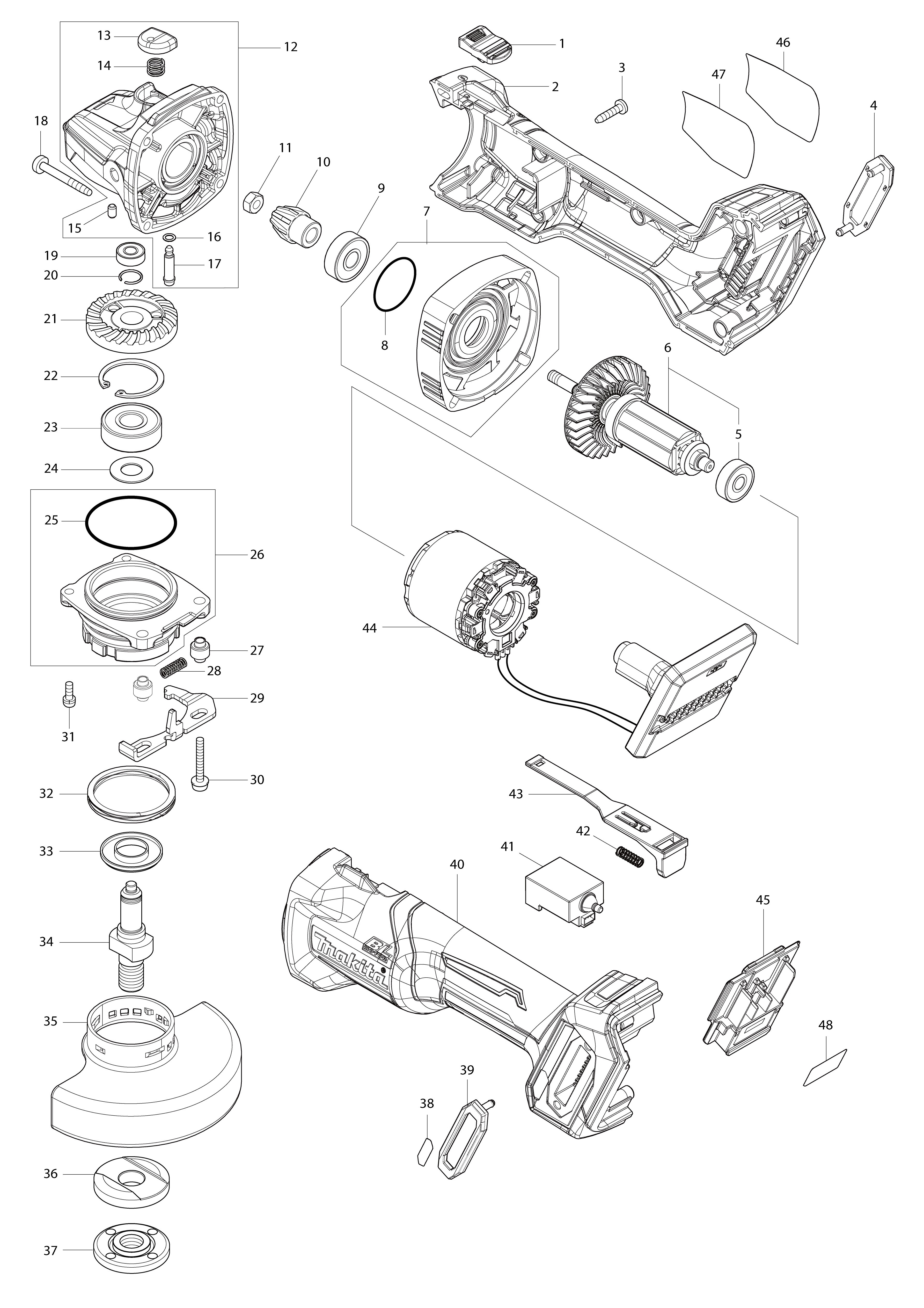Vue éclatée Makita GA007G#01