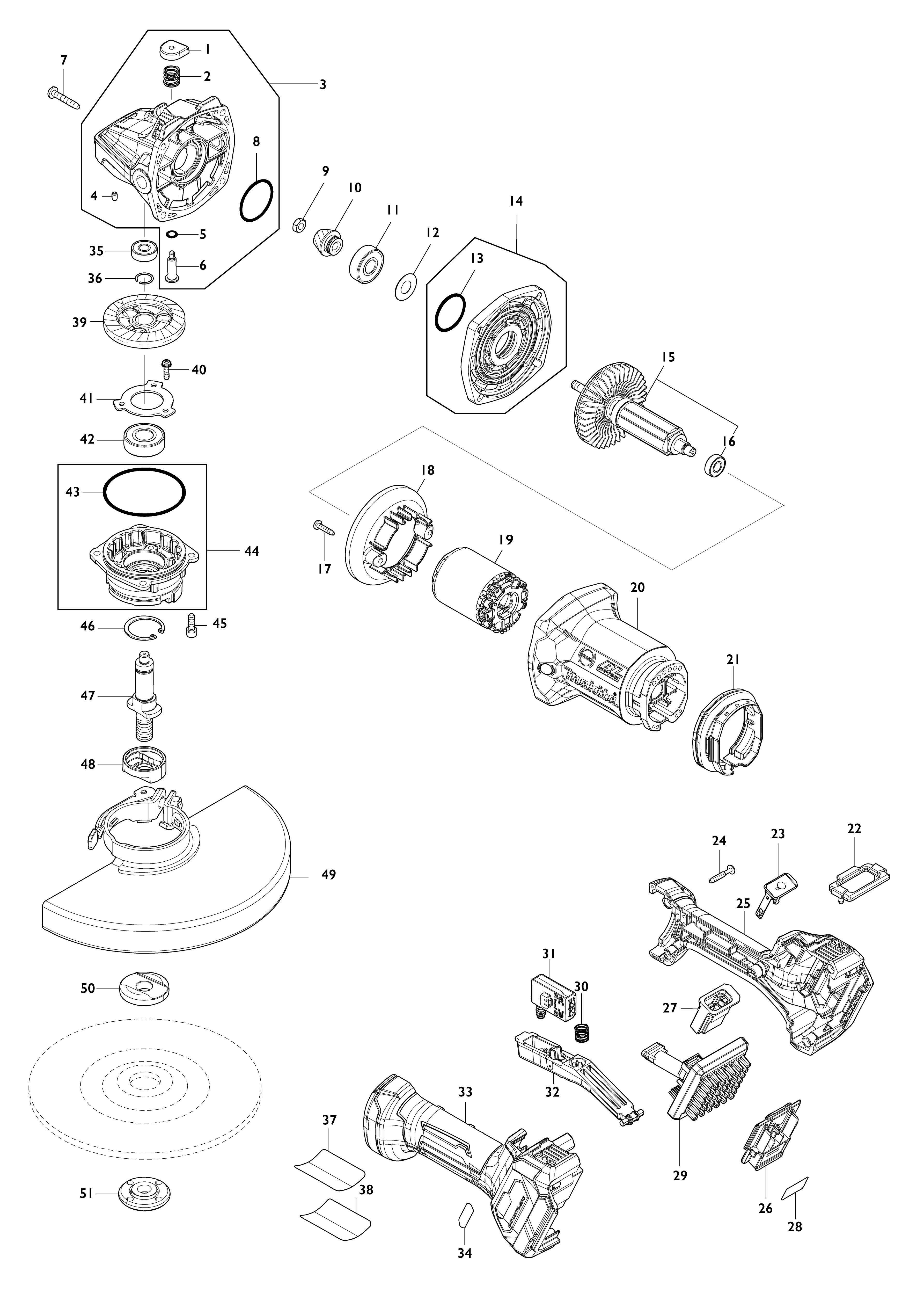 Vue éclatée Makita GA038G#01