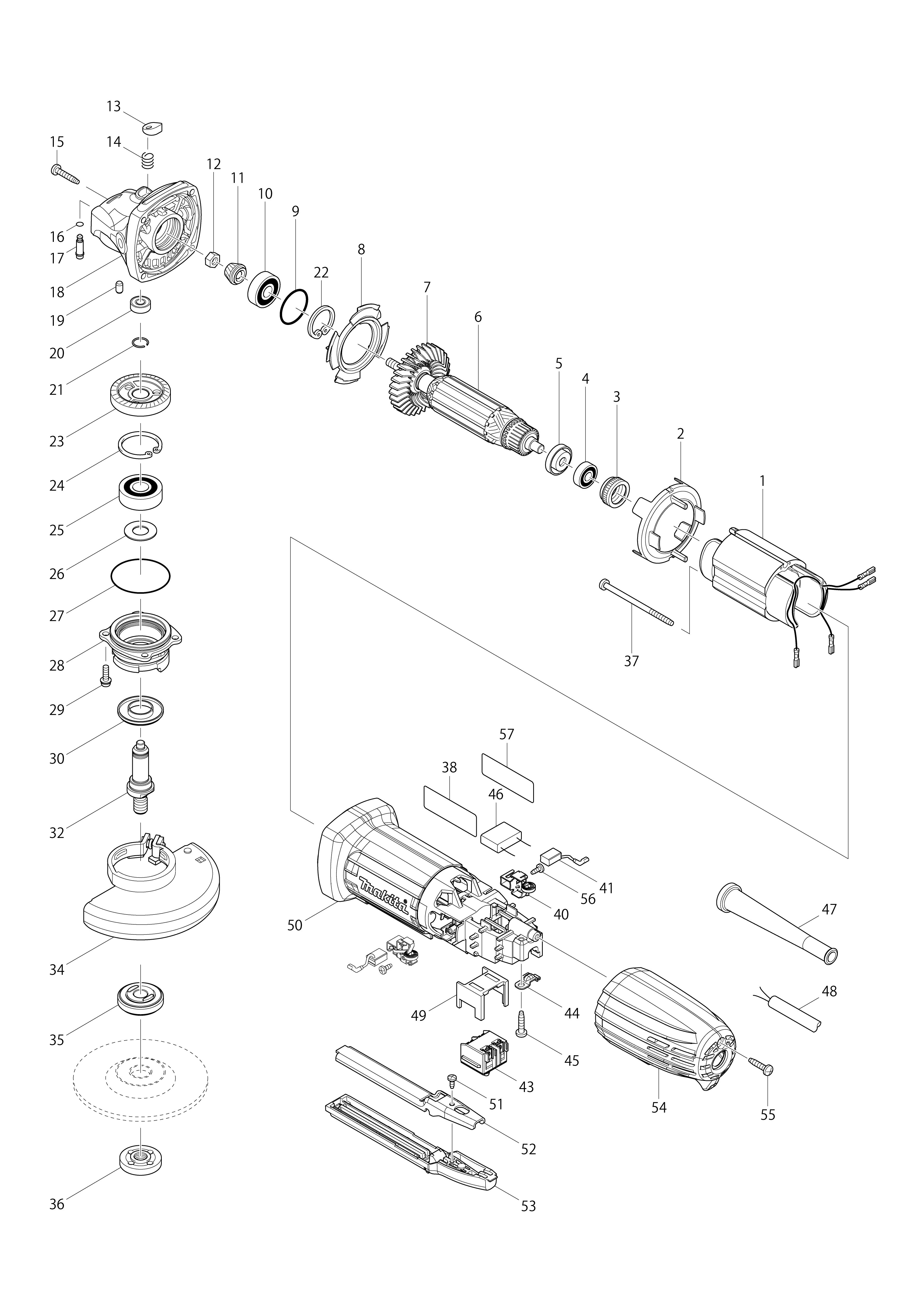 Vue éclatée Makita GA4034#01