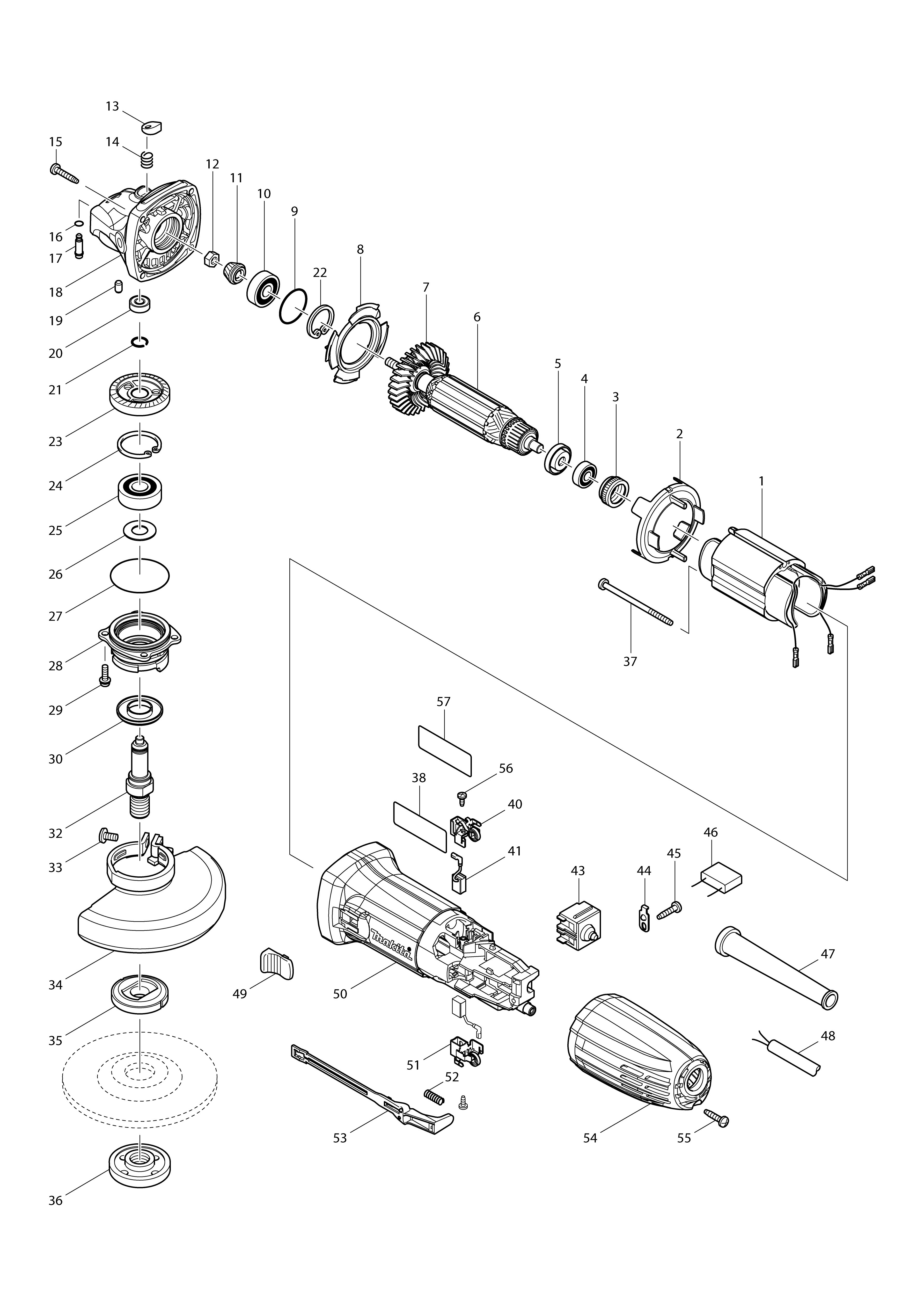 Vue éclatée Makita GA4530#01