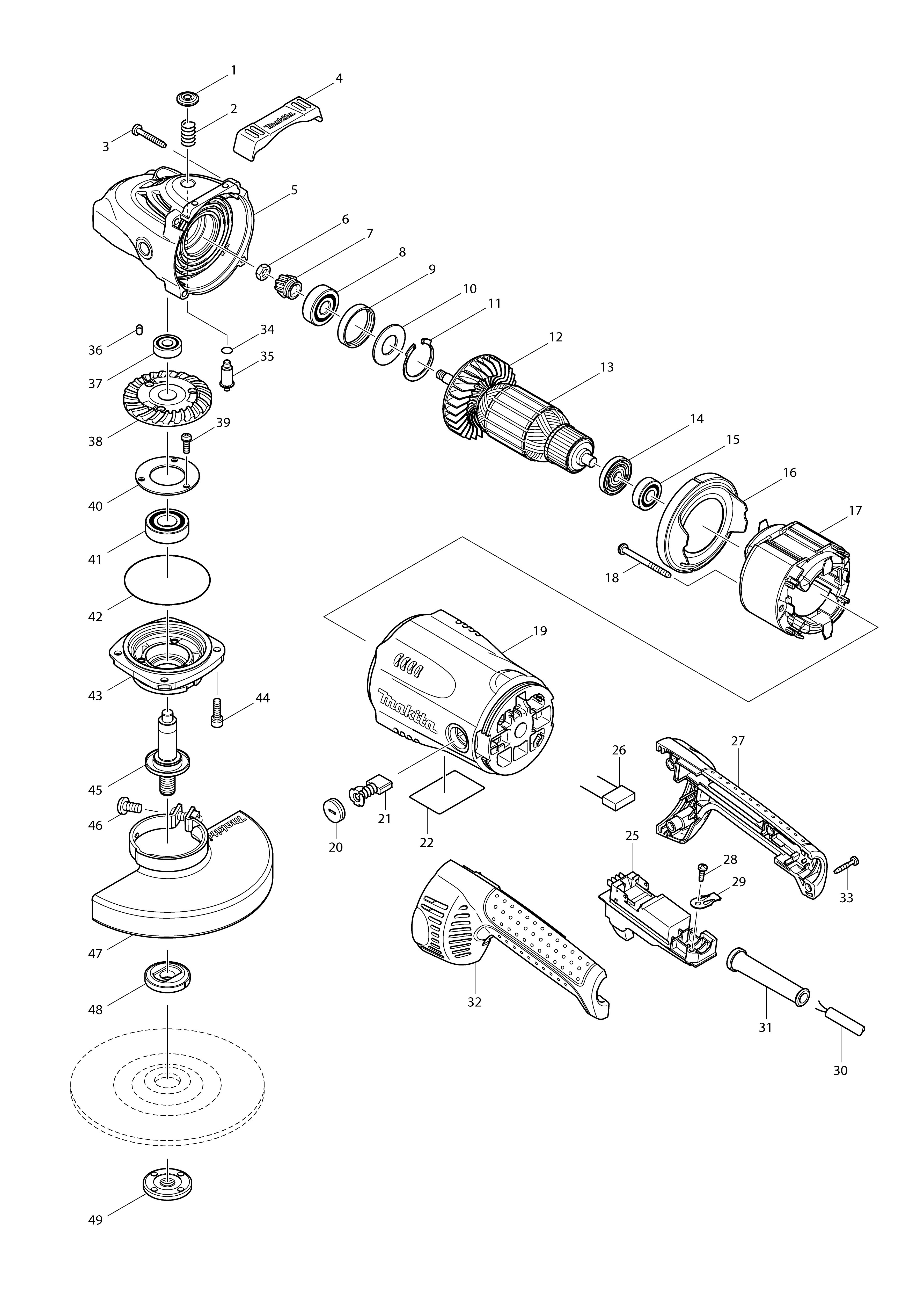Vue éclatée Makita GA7020#01